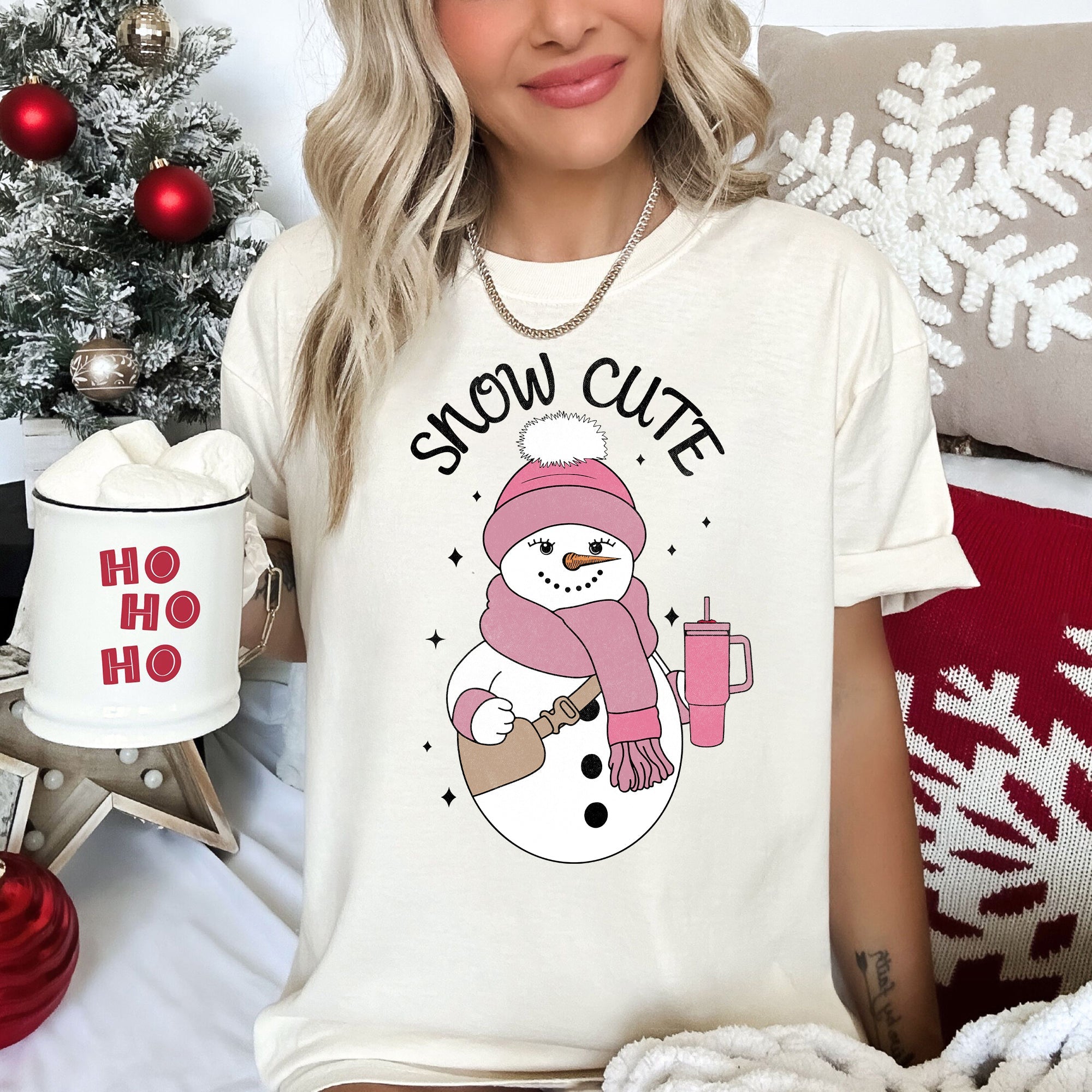Snow Cute Bougie Snowman Christmas BooJee Cozy Vintage Festive Joyful Comfort Colors Tee