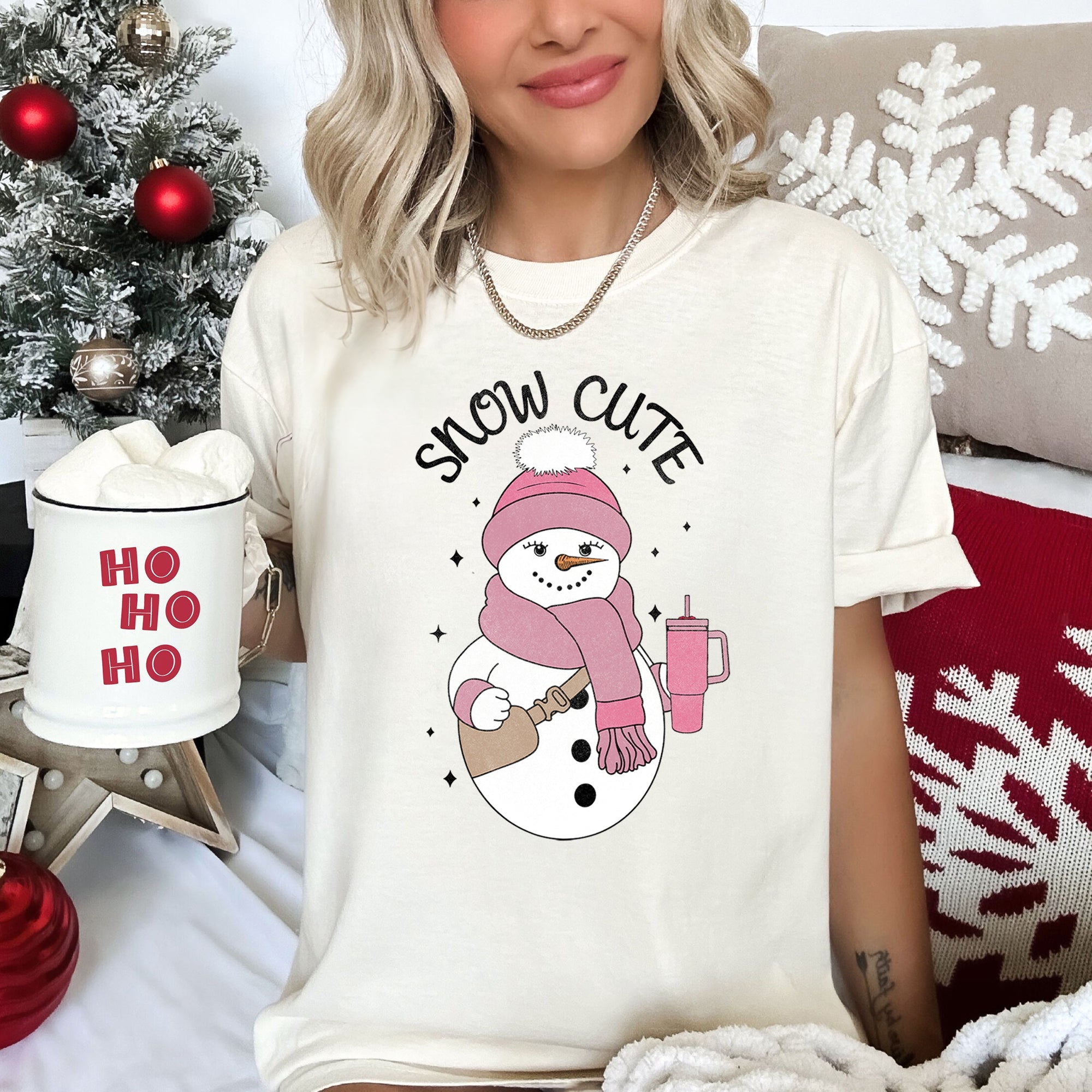 Snow Cute Bougie Snowman Christmas BooJee Cozy Vintage Festive Joyful Comfort Colors Tee