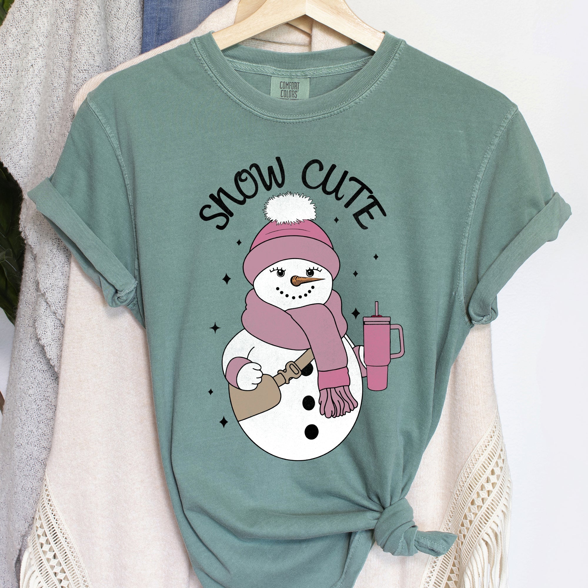 Snow Cute Bougie Snowman Christmas BooJee Cozy Vintage Festive Joyful Comfort Colors Tee