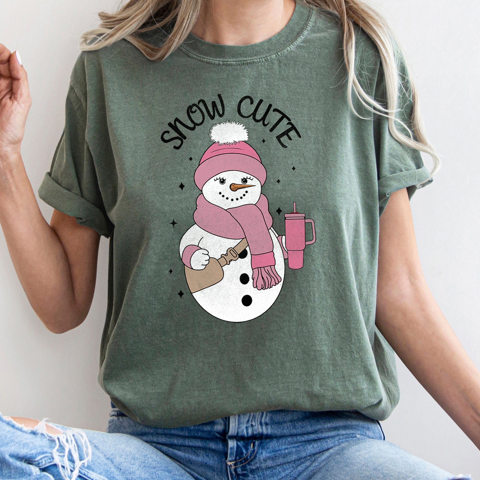 Snow Cute Bougie Snowman Christmas BooJee Cozy Vintage Festive Joyful Comfort Colors Tee