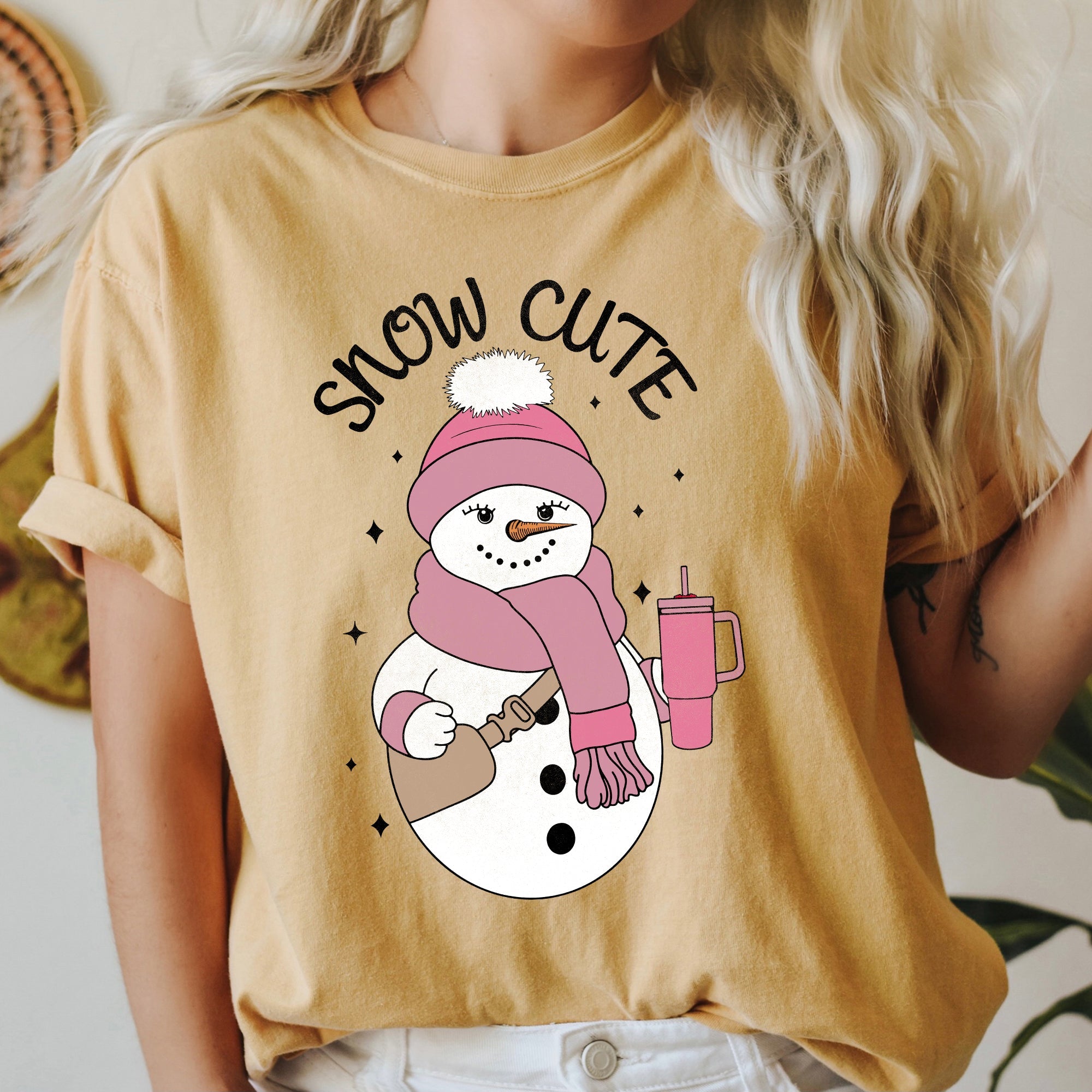 Snow Cute Bougie Snowman Christmas BooJee Cozy Vintage Festive Joyful Comfort Colors Tee