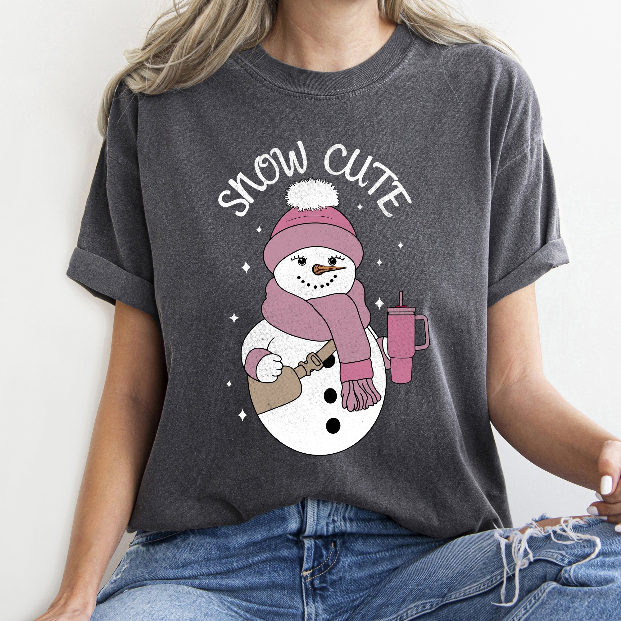 Snow Cute Bougie Snowman Christmas BooJee Cozy Vintage Festive Joyful Comfort Colors Tee
