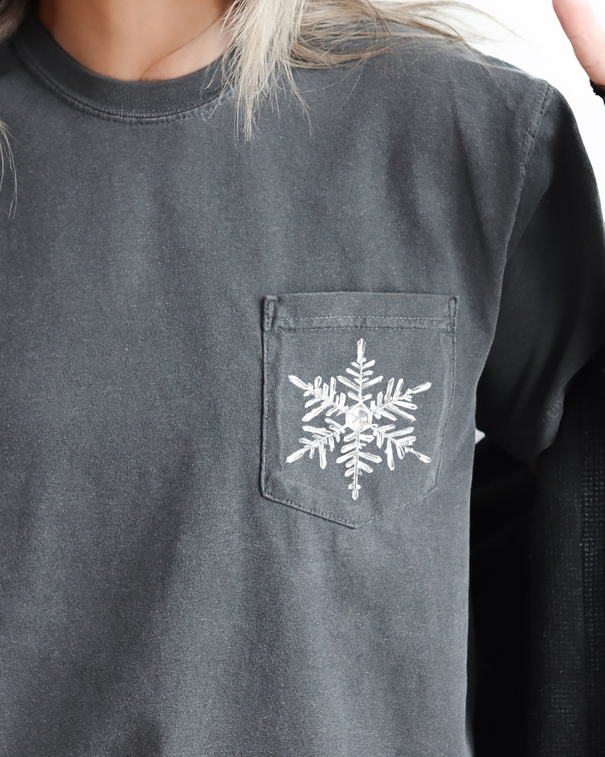 Snowflake Pocket Christmas Santa Snow Xmas Holiday Vintage Print Comfort Colors Tee