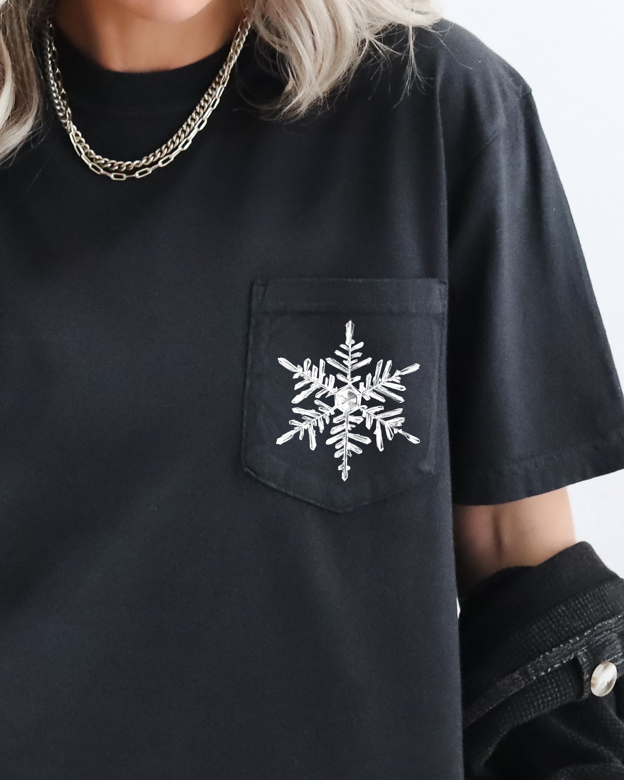 Snowflake Pocket Christmas Santa Snow Xmas Holiday Vintage Print Comfort Colors Tee