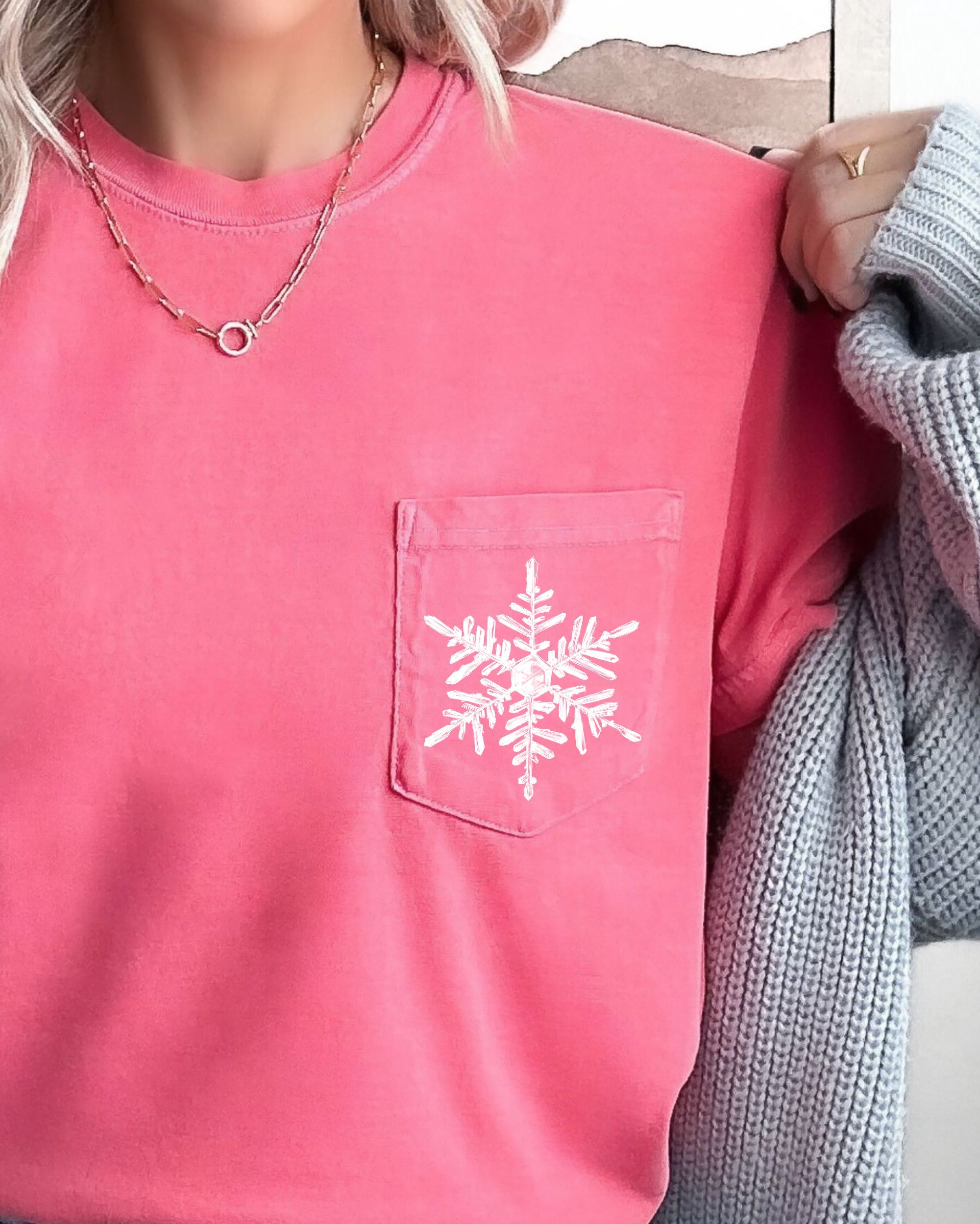 Snowflake Pocket Christmas Santa Snow Xmas Holiday Vintage Print Comfort Colors Tee