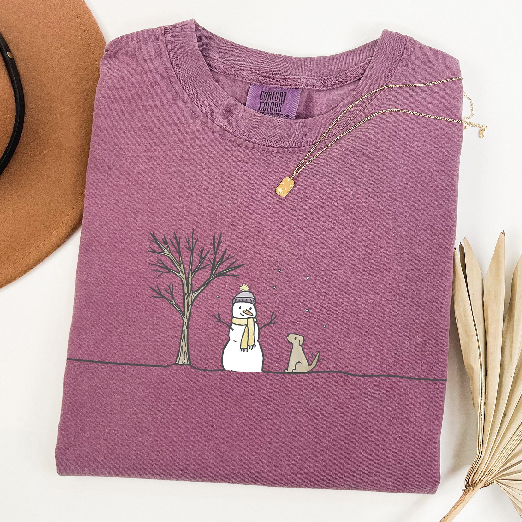 Snowman And Dog Christmas Santa Xmas Winter Snow Scene Vintage Comfort Colors Tee