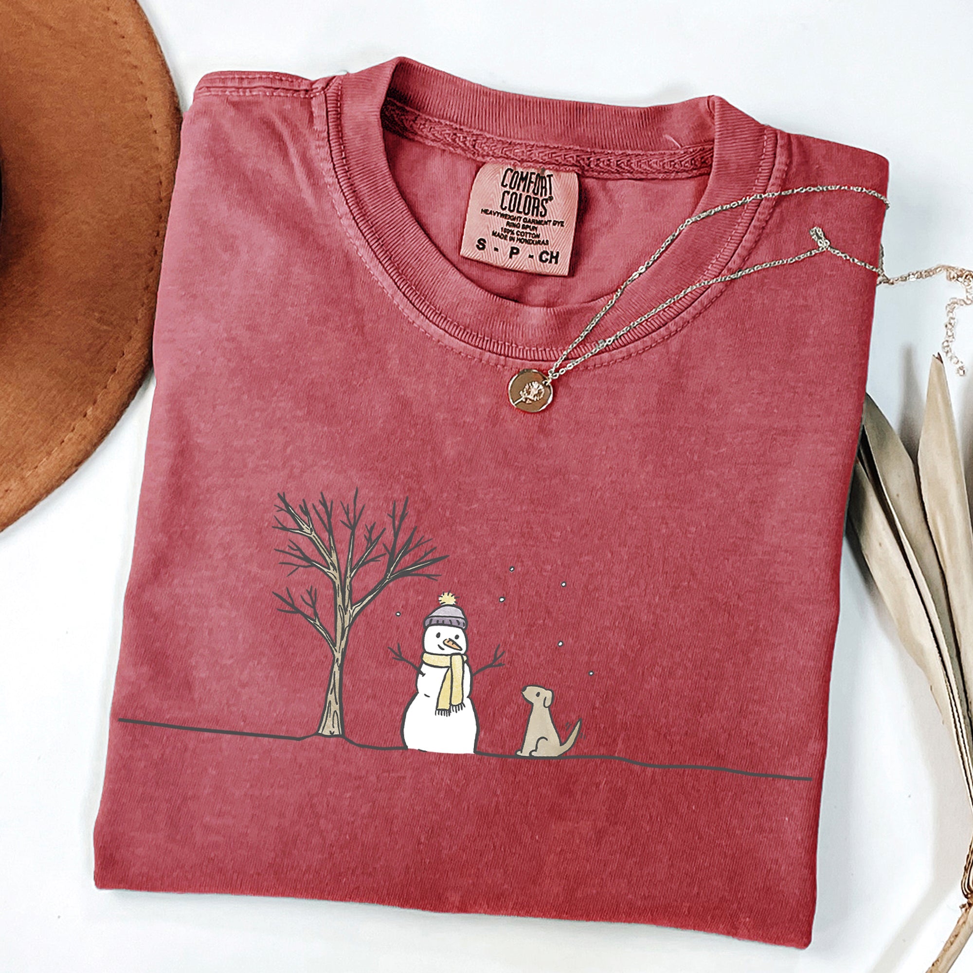 Snowman And Dog Christmas Santa Xmas Winter Snow Scene Vintage Comfort Colors Tee