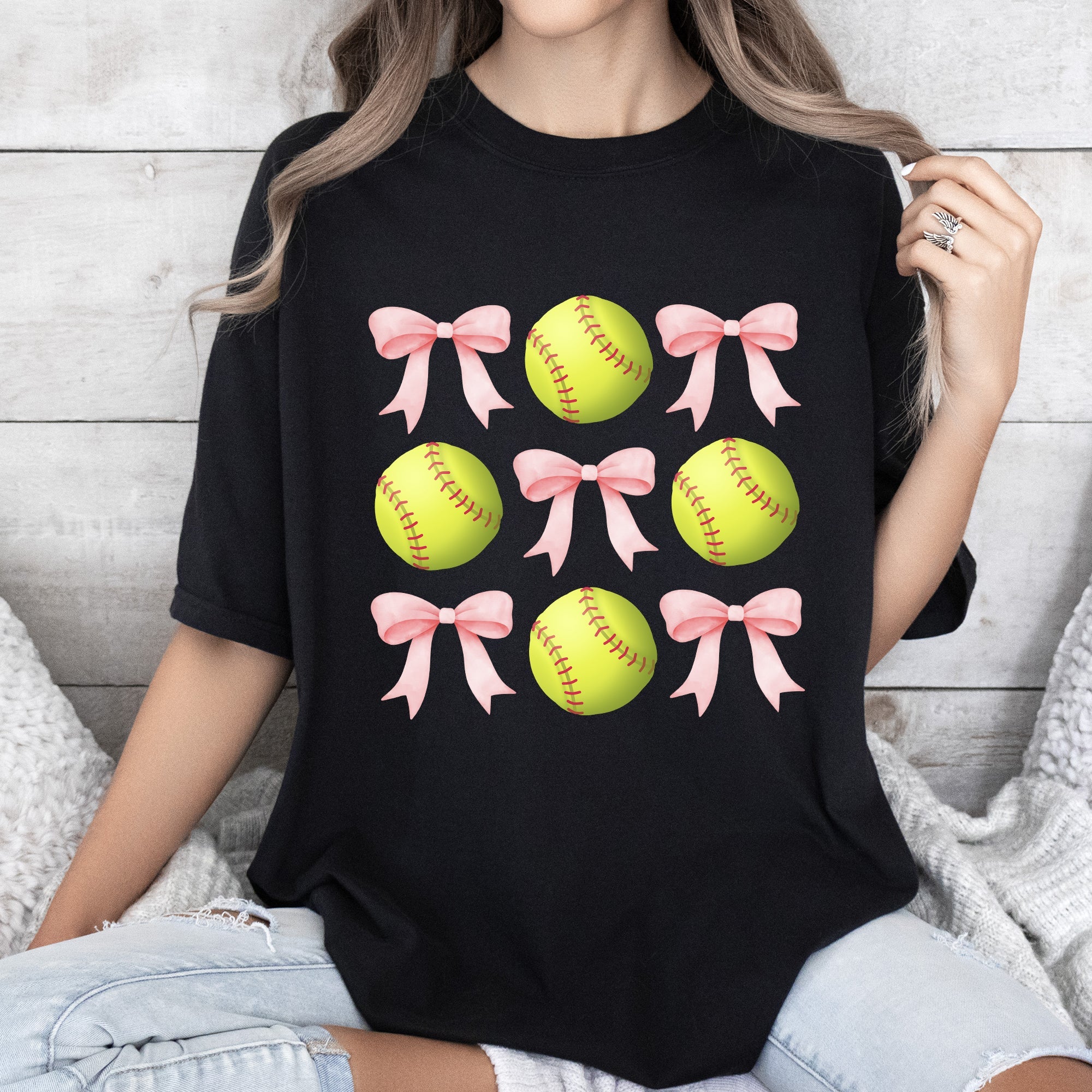 Softball Pink Bows Sports Coquette Mother's Day Vintage Graphic Comfort Colors Tee