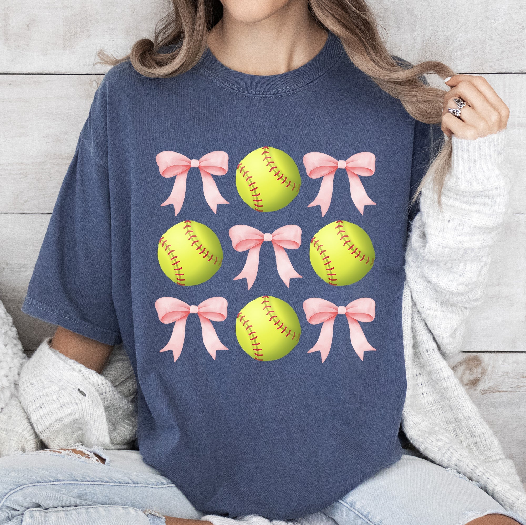 Softball Pink Bows Sports Coquette Mother's Day Vintage Graphic Comfort Colors Tee