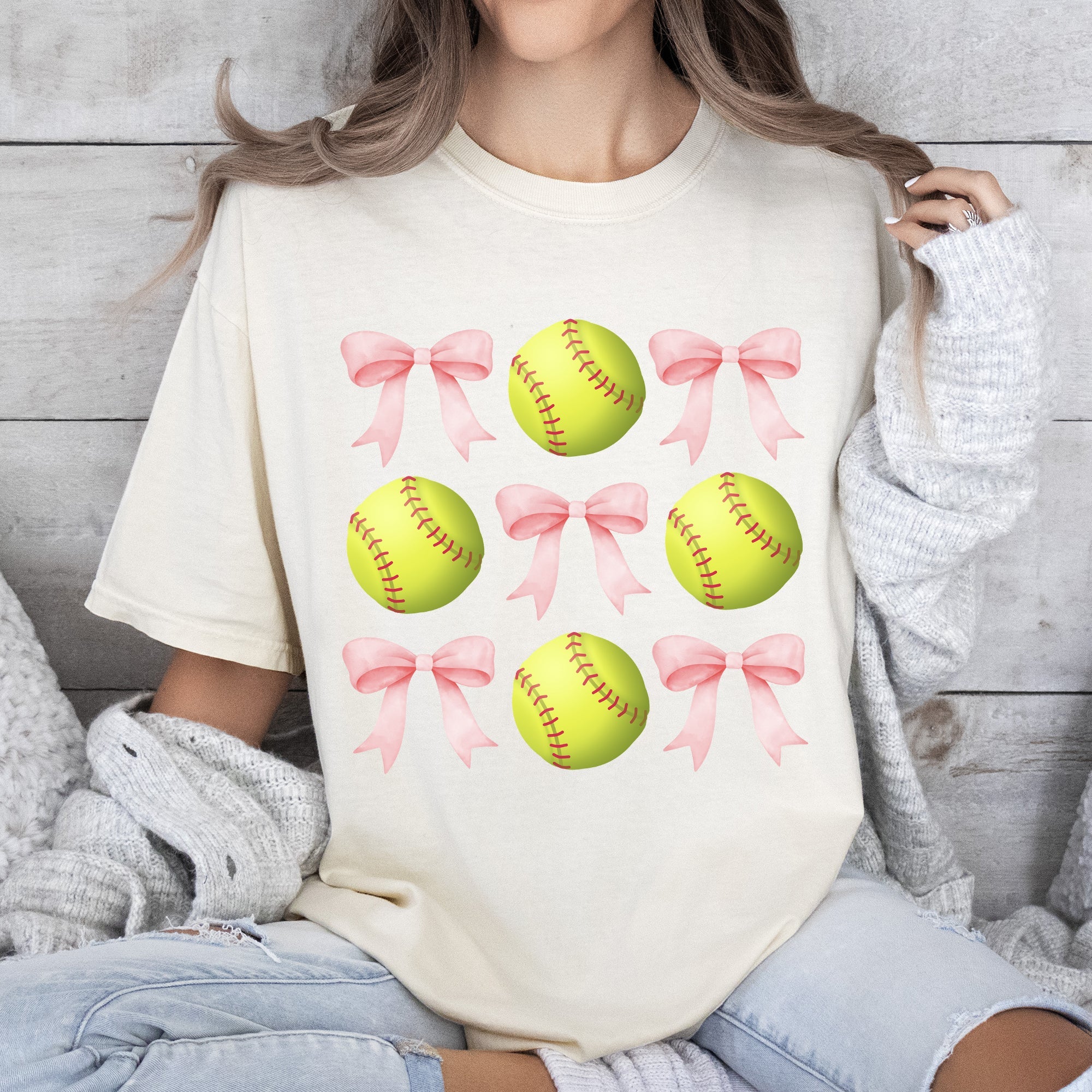 Softball Pink Bows Sports Coquette Mother's Day Vintage Graphic Comfort Colors Tee