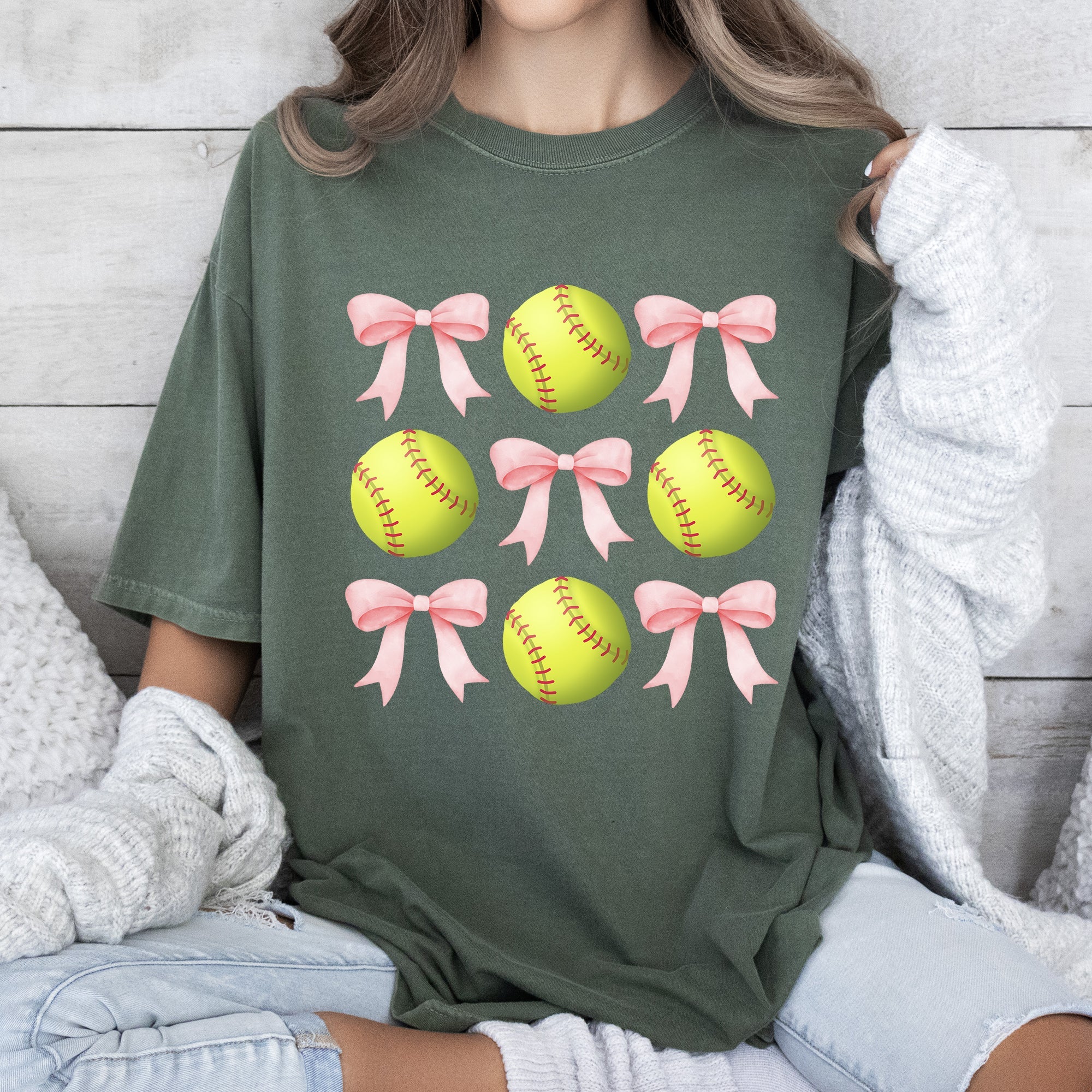 Softball Pink Bows Sports Coquette Mother's Day Vintage Graphic Comfort Colors Tee