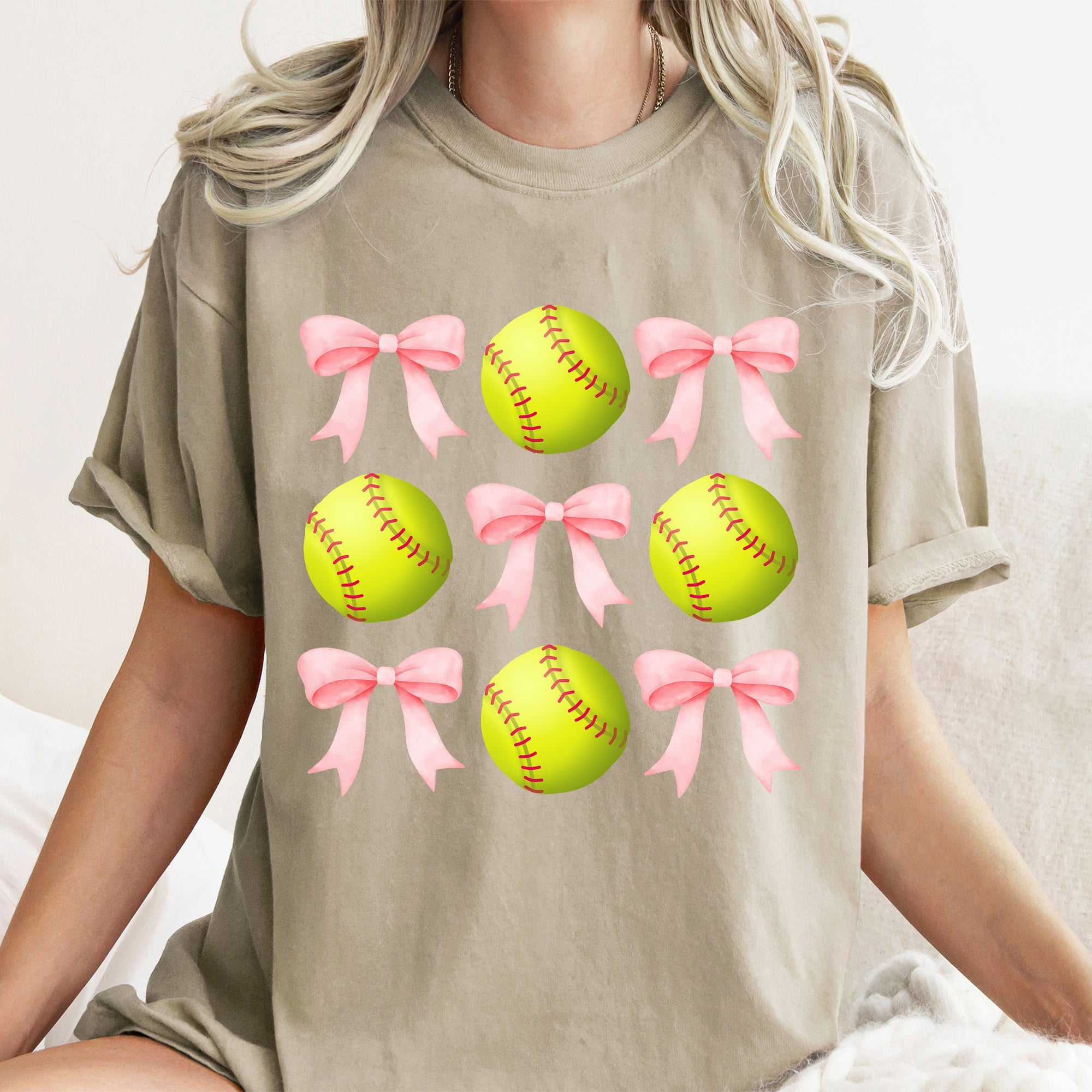 Softball Pink Bows Sports Coquette Mother's Day Vintage Graphic Comfort Colors Tee