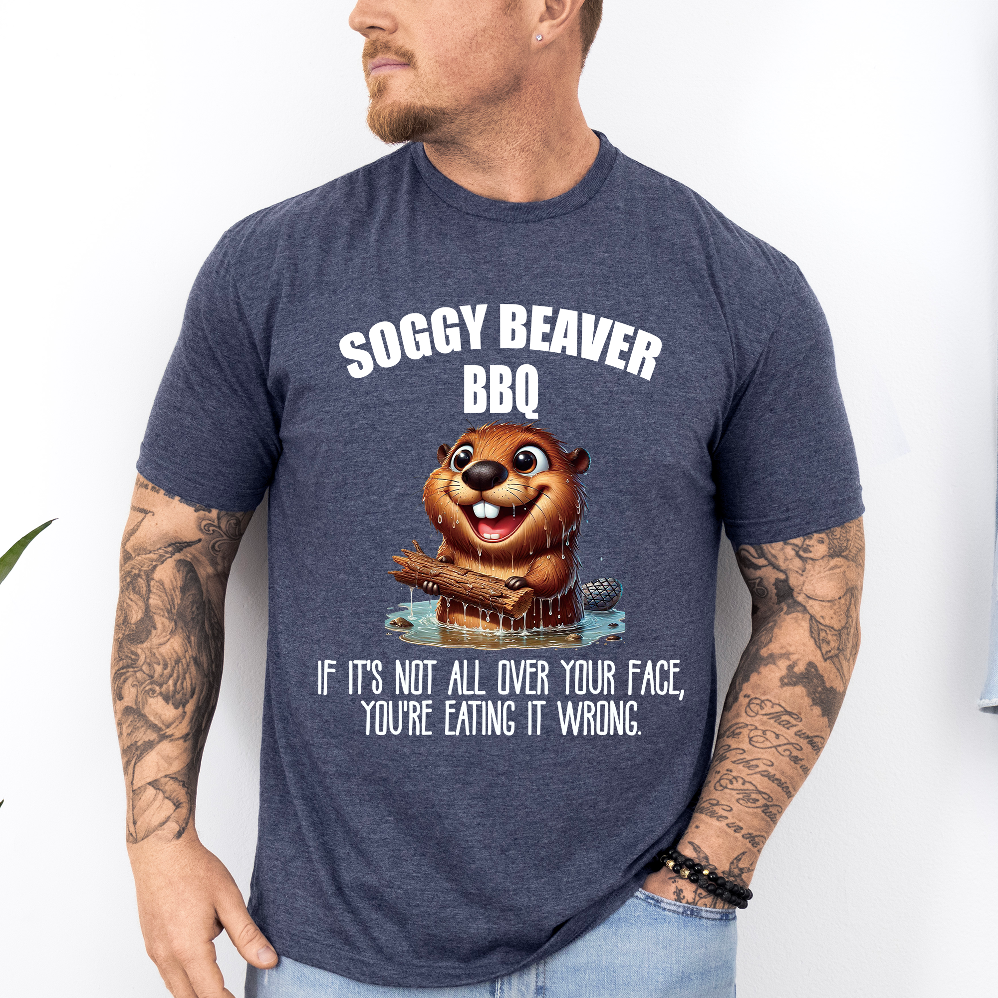 Soggy Beaver BBQ Hilarious Dirty Dad Joke Father's Day Humor For Husbands And Brothers Grilling Style Graphic Tee