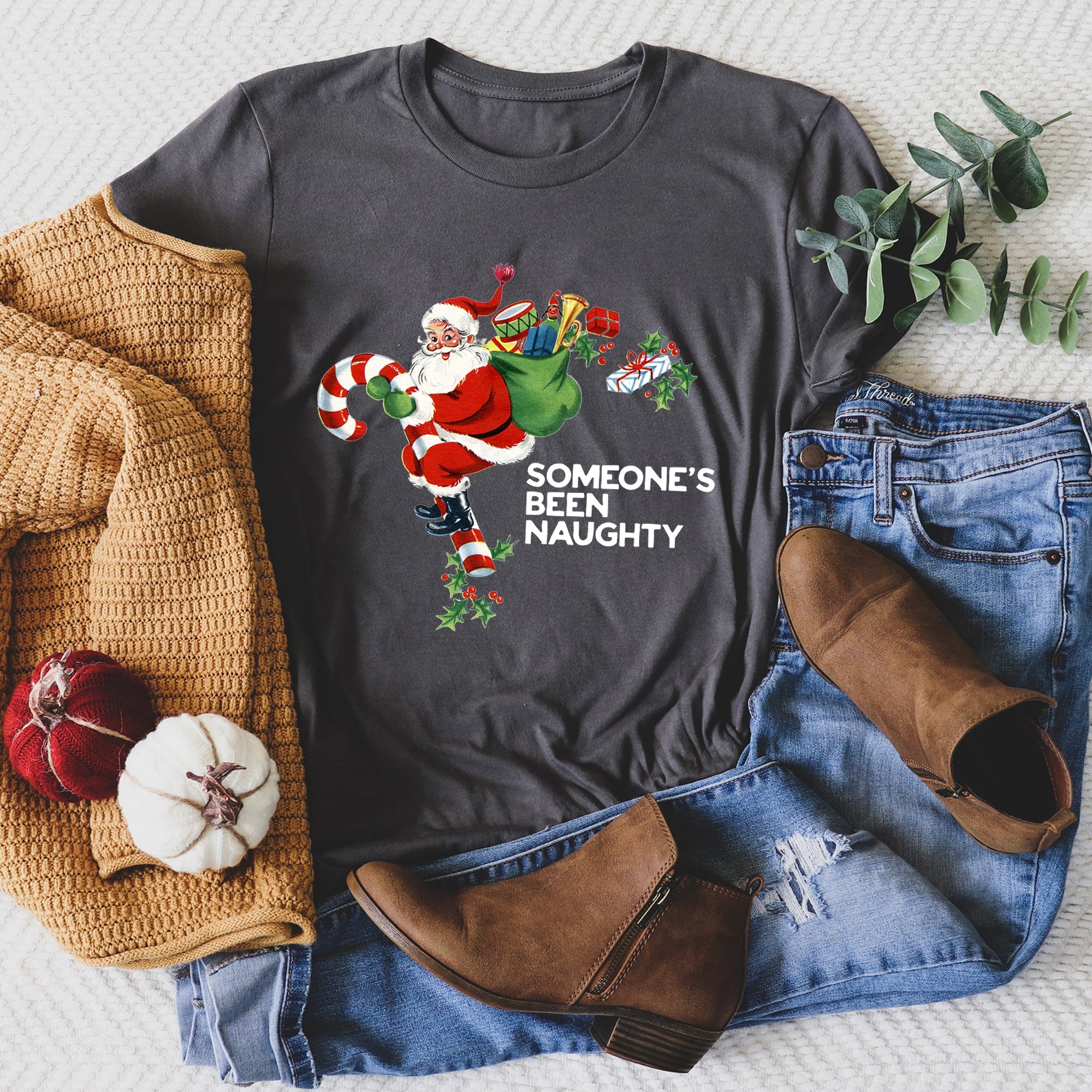Someone's Been Naughty Santa Retro Christmas Graphic Tee