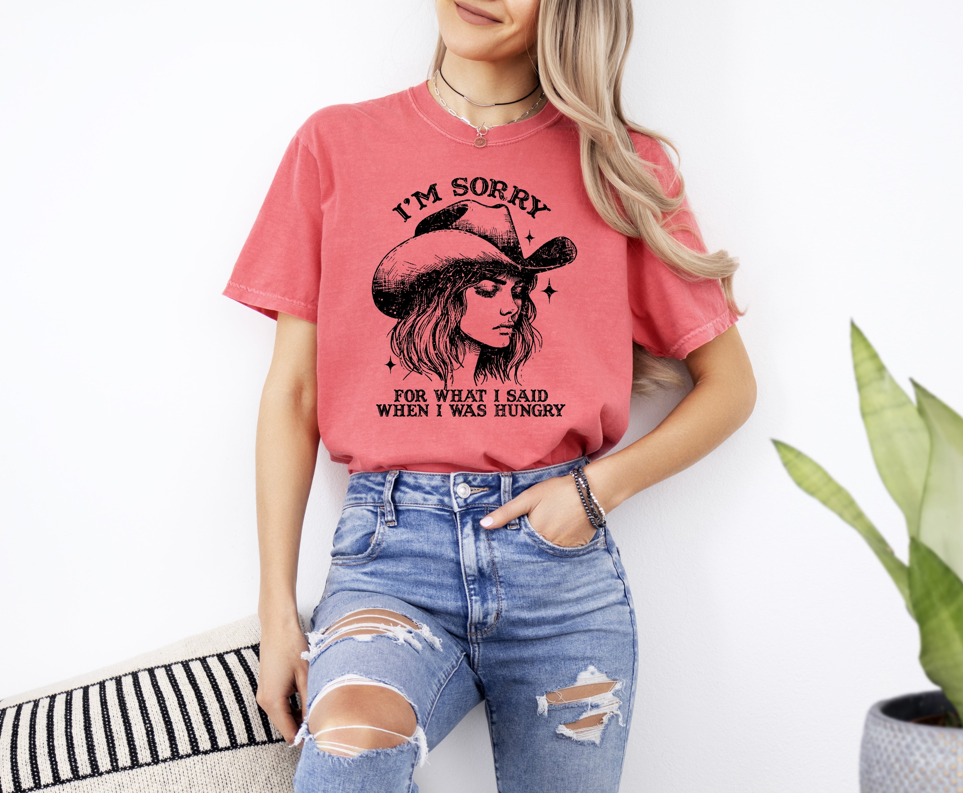 Sorry For What I Said When I Was Hungry Cowgirl Meme Sassy Western Humor Statement Comfort Colors Tee