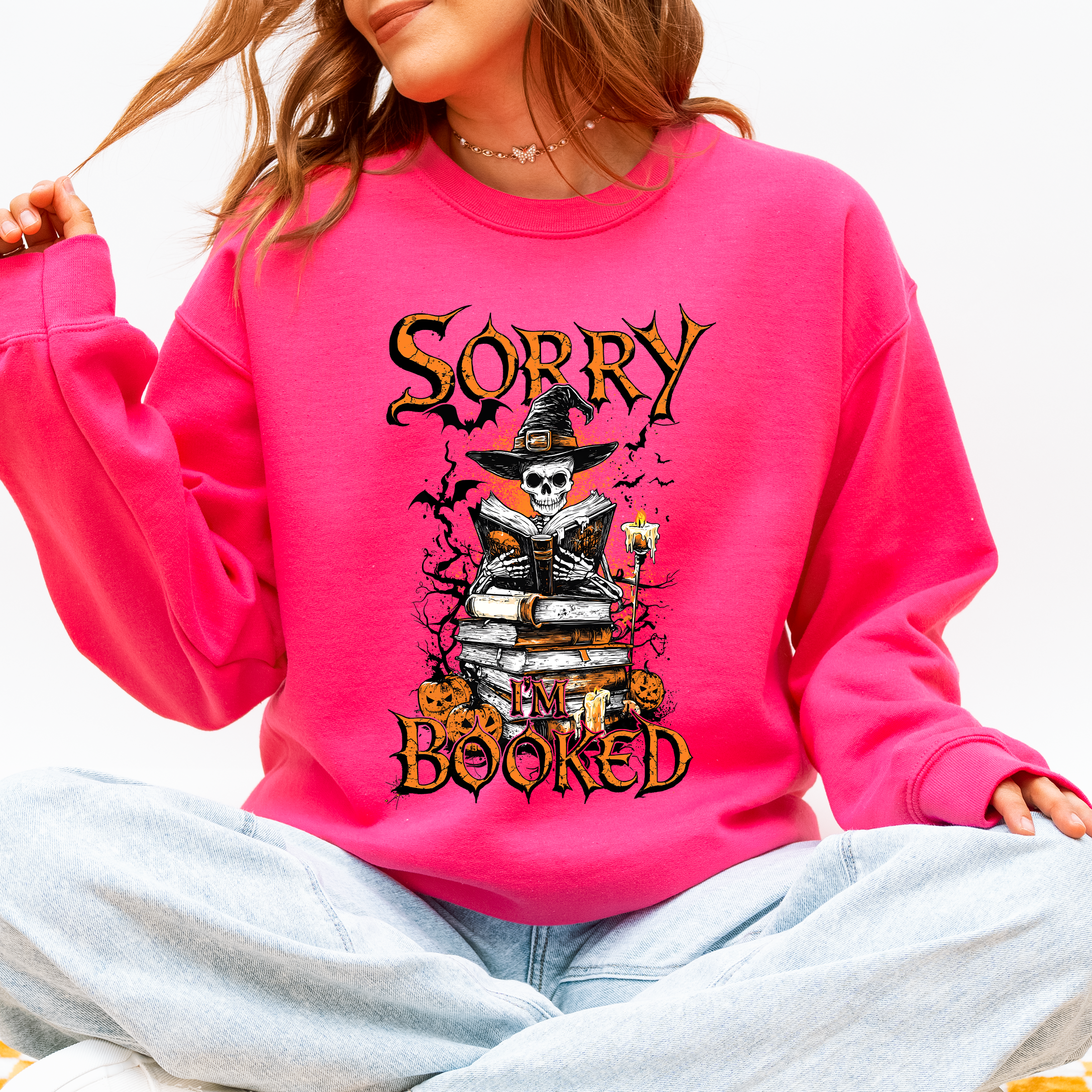 Sorry I'm Booked, Skeleton, Halloween, Library, Reading, Spooky Book Club Vibe Sweatshirt