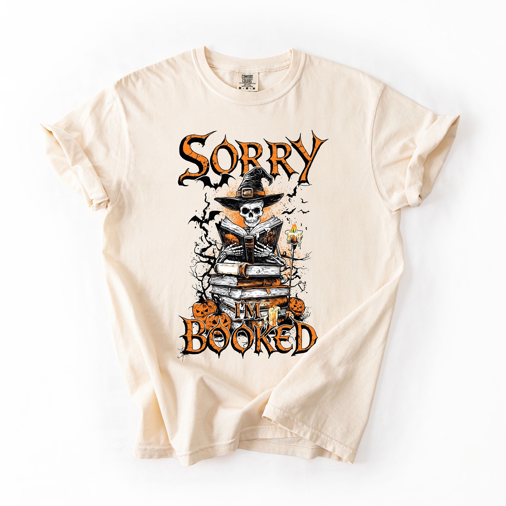 Sorry I'm Booked Skeleton Halloween Library Reading Edition Exclusive Comfort Colors Tee