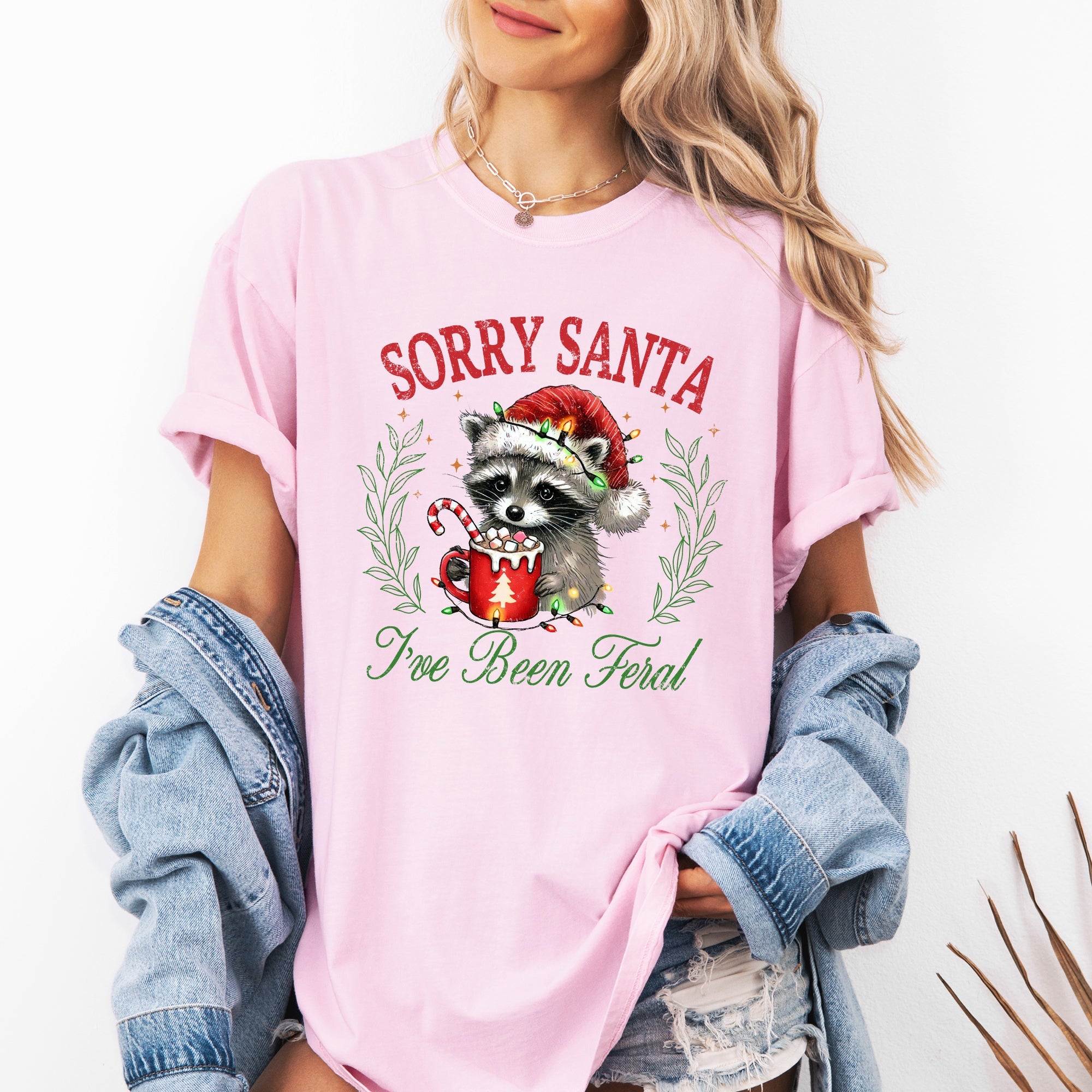 Sorry Santa, I've Been Feral Raccoon Hot Chocolate Christmas Design Comfort Colors Tee