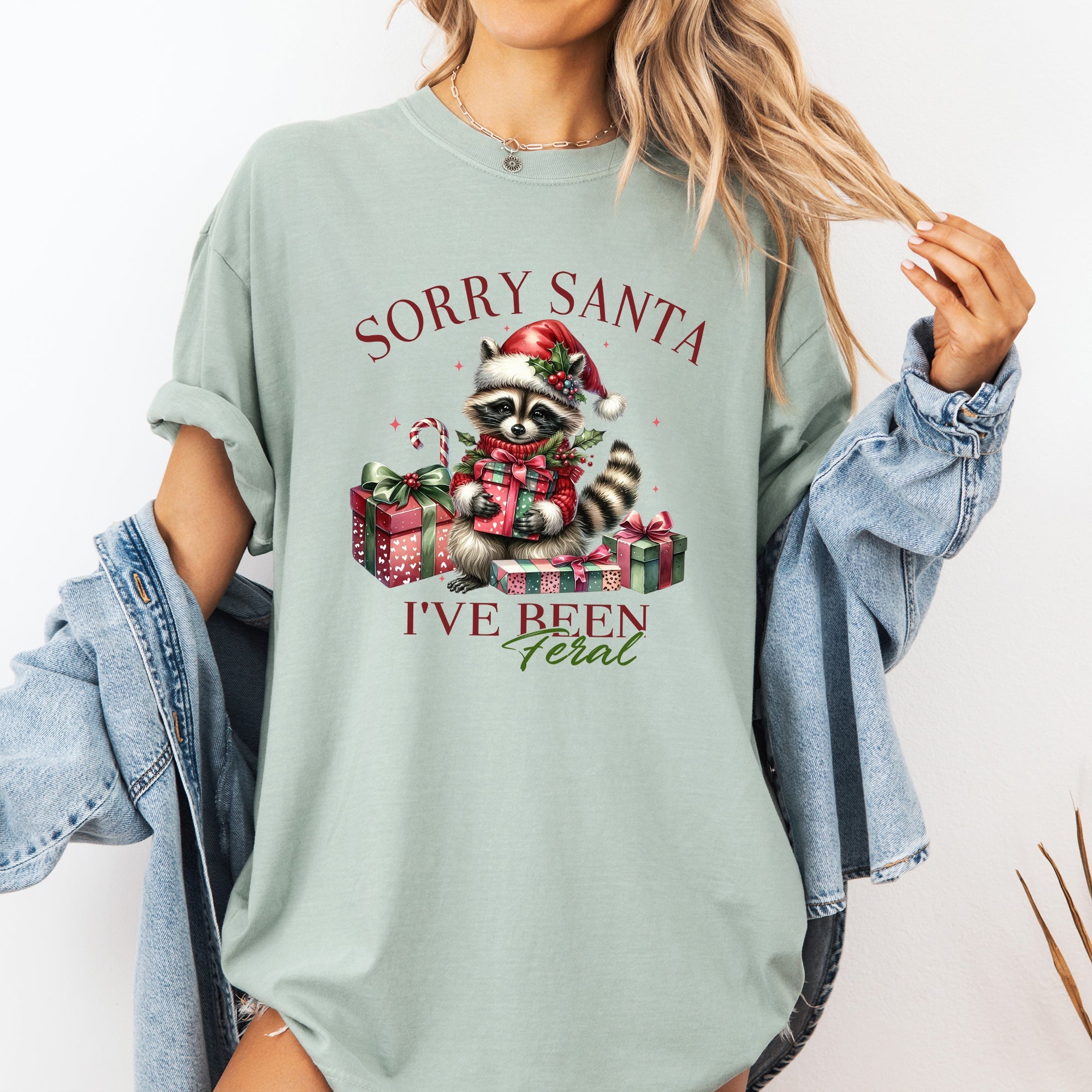 Sorry Santa I've Been Feral Raccoon Christmas Presents For The Naughty List And Holiday Mischief Comfort Colors Tee