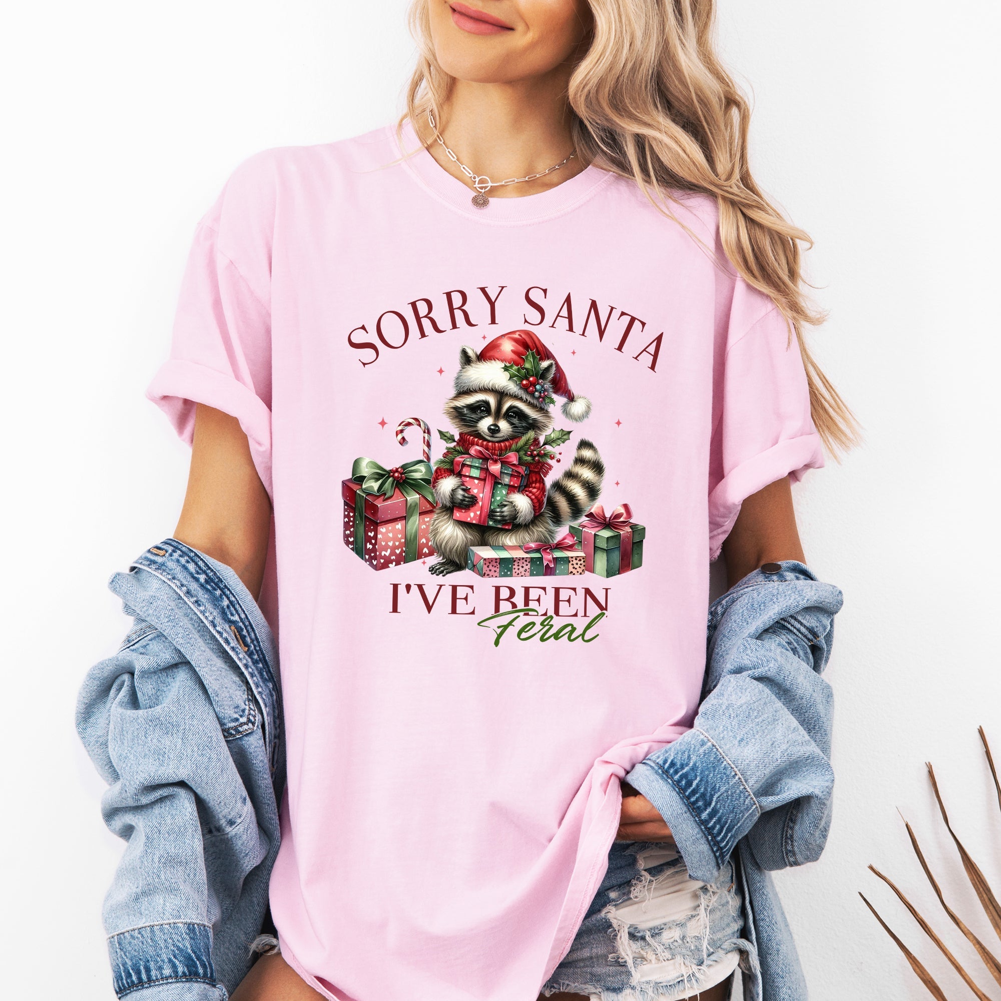 Sorry Santa I've Been Feral Raccoon Christmas Presents For The Naughty List And Holiday Mischief Comfort Colors Tee