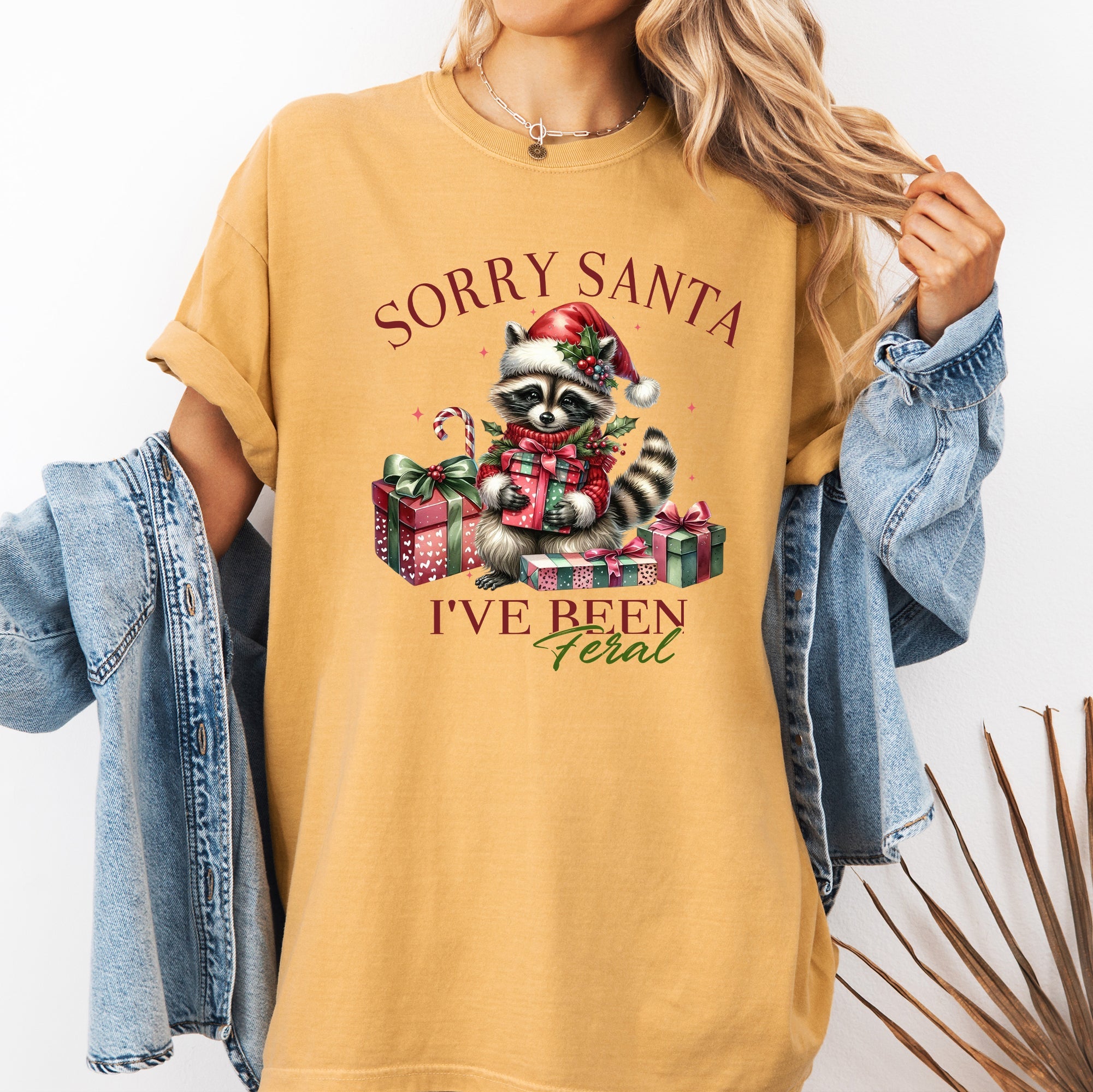 Sorry Santa I've Been Feral Raccoon Christmas Presents For The Naughty List And Holiday Mischief Comfort Colors Tee