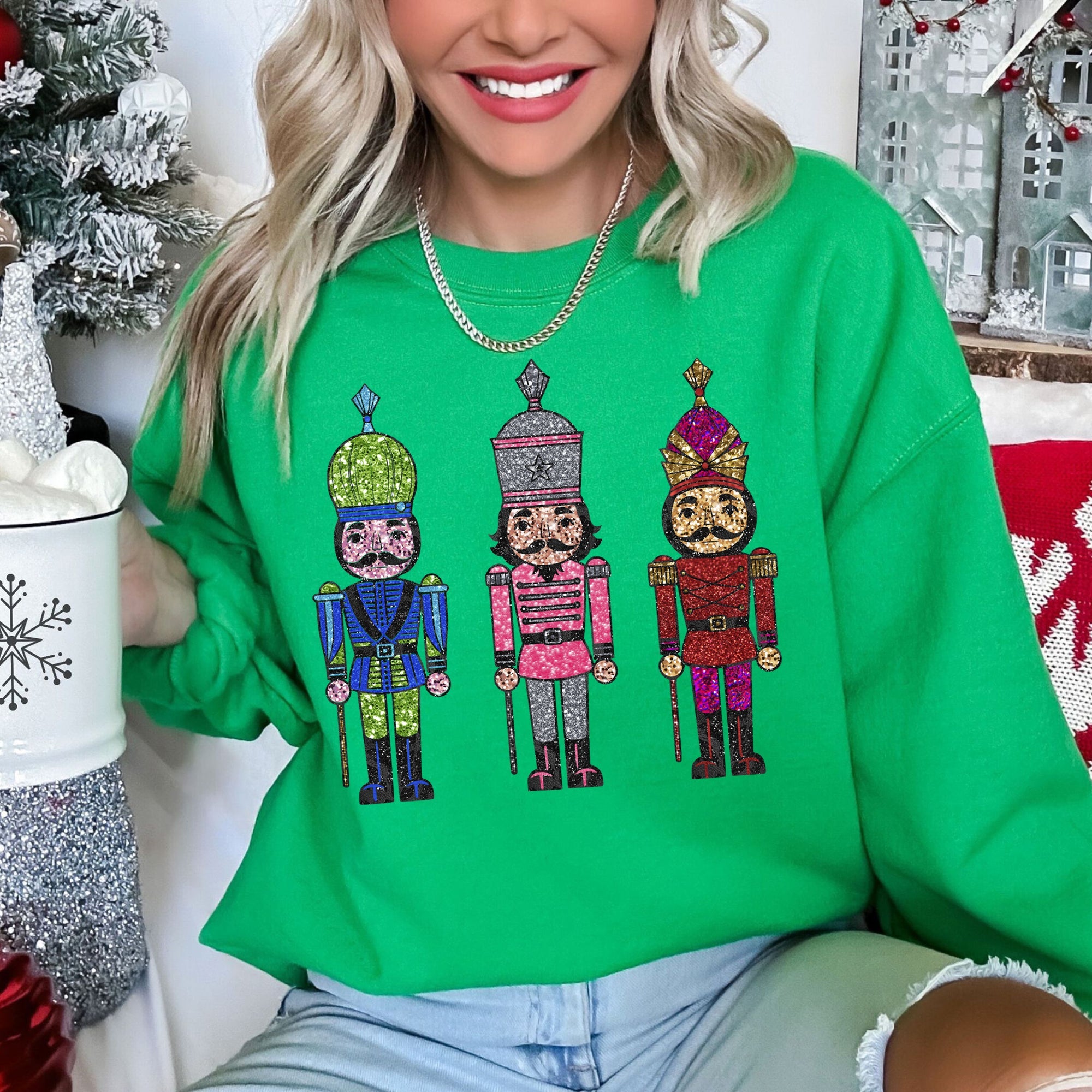Sparkly Nutcrackers Glitter Effect Christmas Holiday Cheer Festive Season Sparkle Sweatshirt