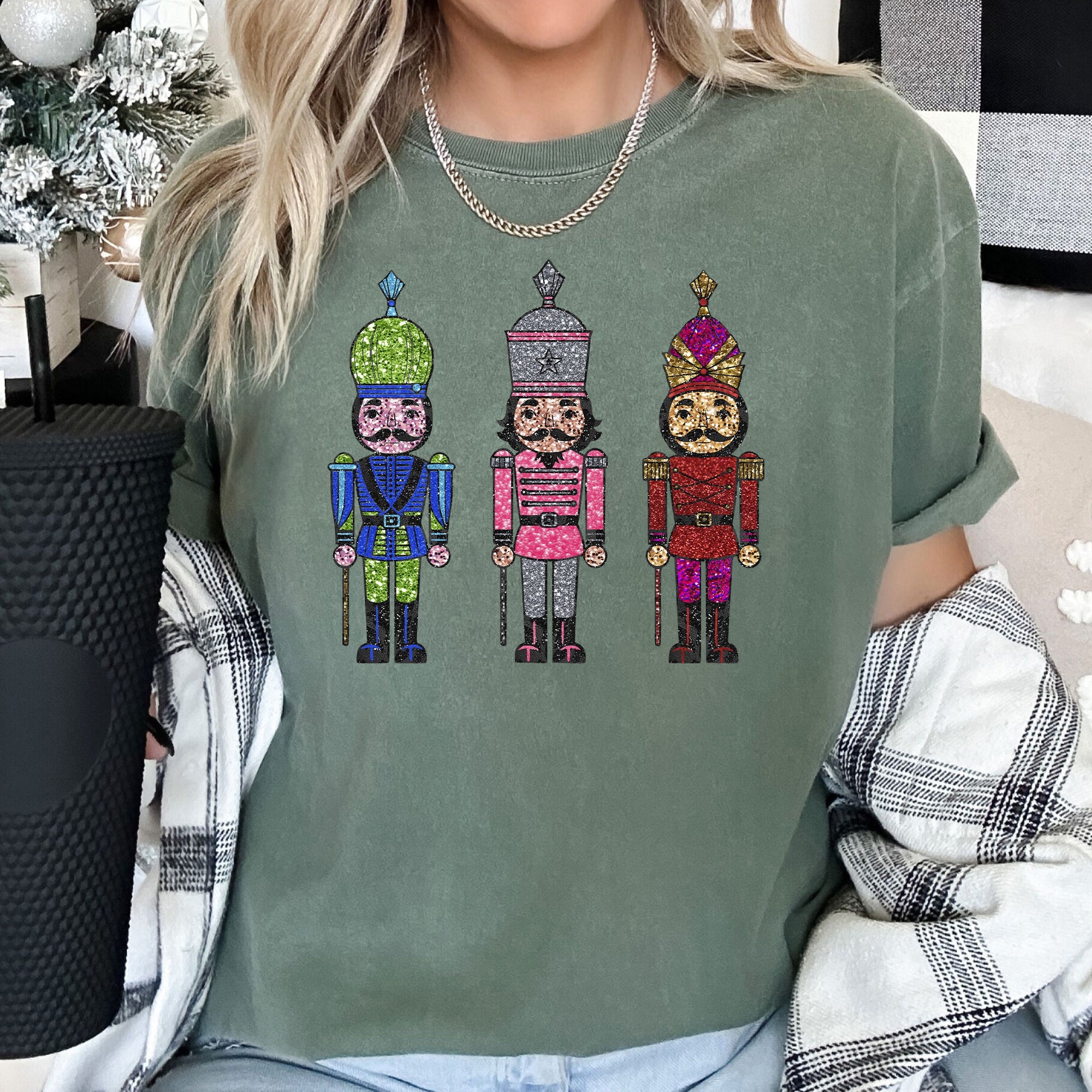 Sparkly Nutcrackers Glitter Effect Christmas Holiday Party Edition Comfort Colors Tee