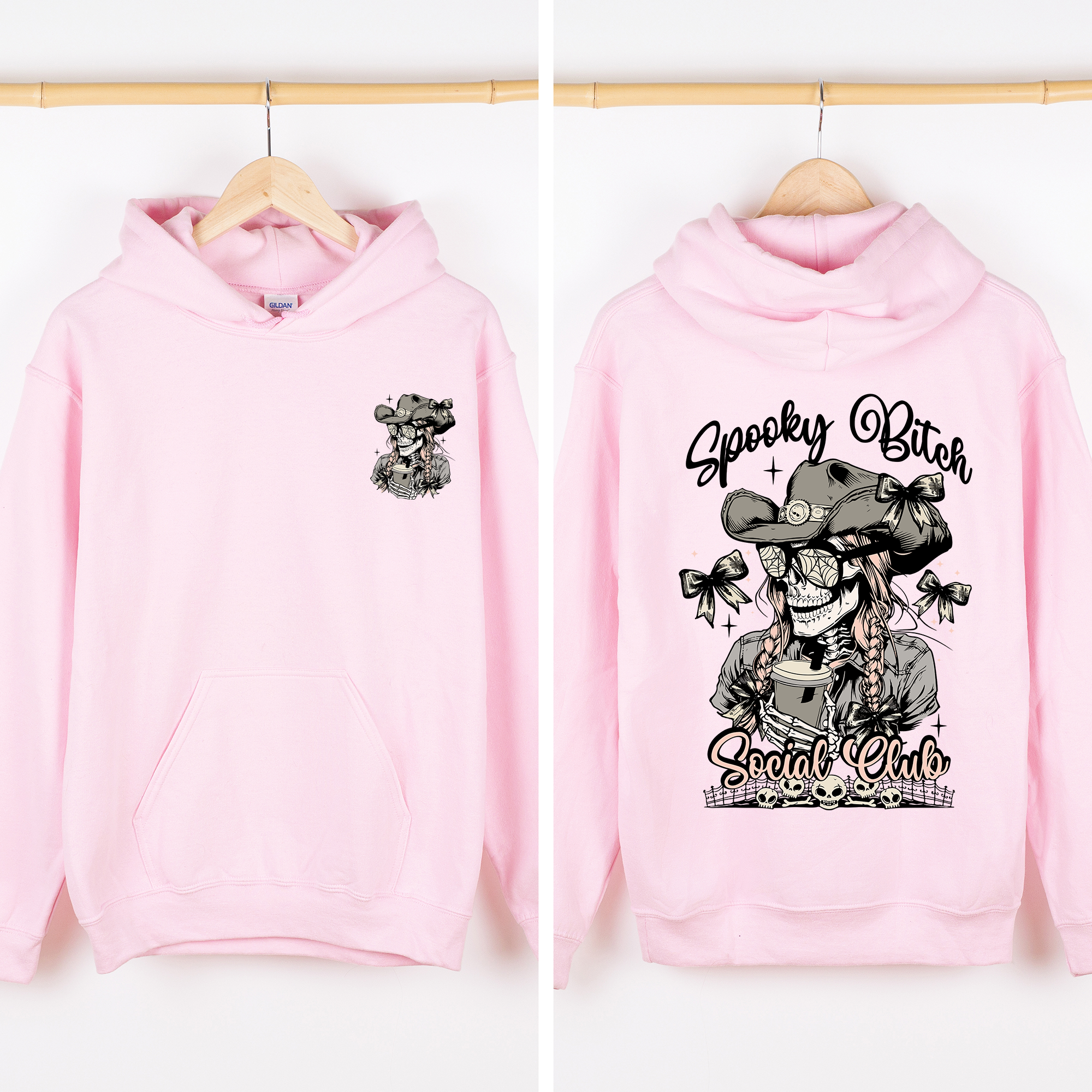 Spooky Bitch Social Club Skeleton Coquette Halloween Retro Goth Vintage Noir Graphic Hoodie