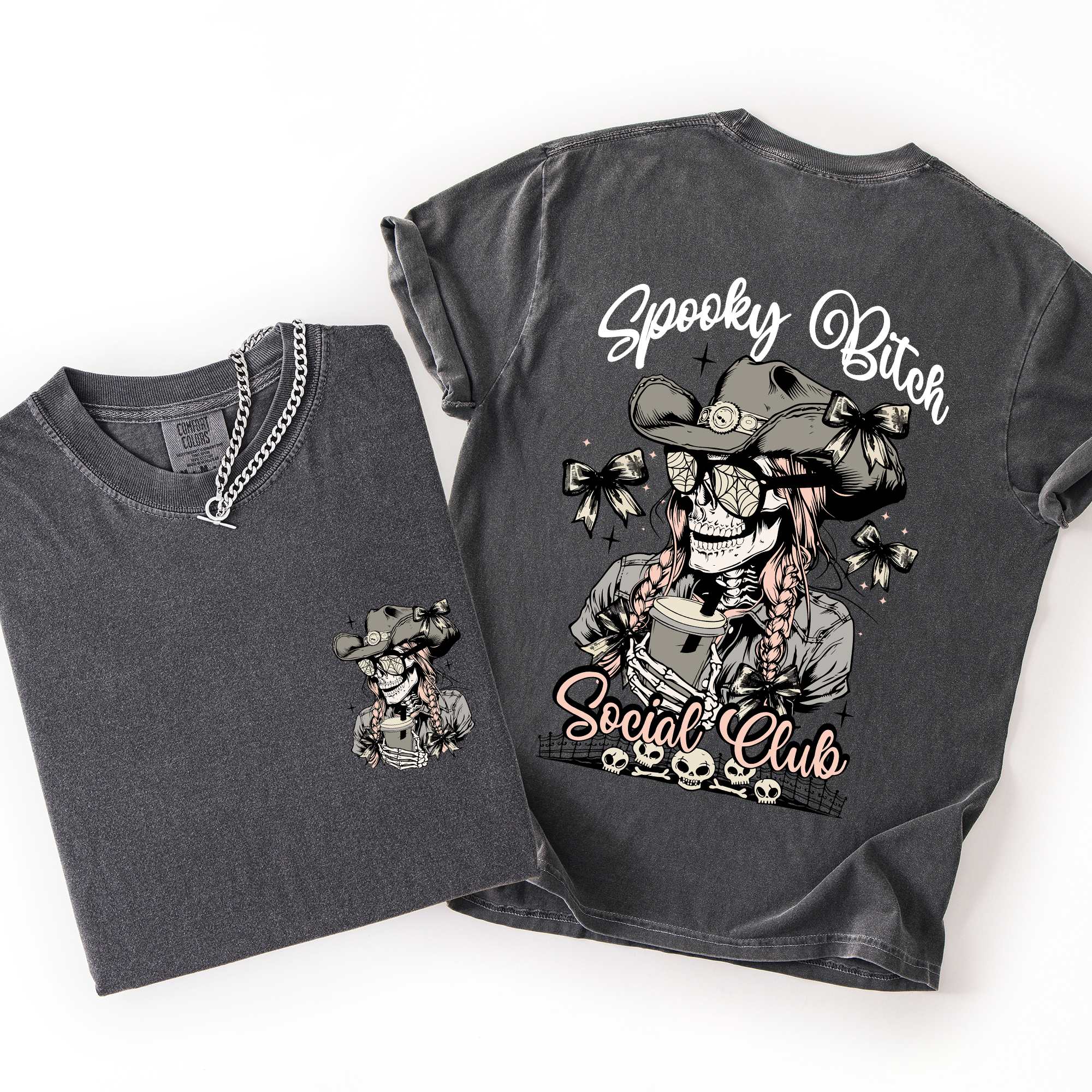 Spooky Bitch Social Club Skeleton Halloween Coquette Limited Edition Graphic Tee