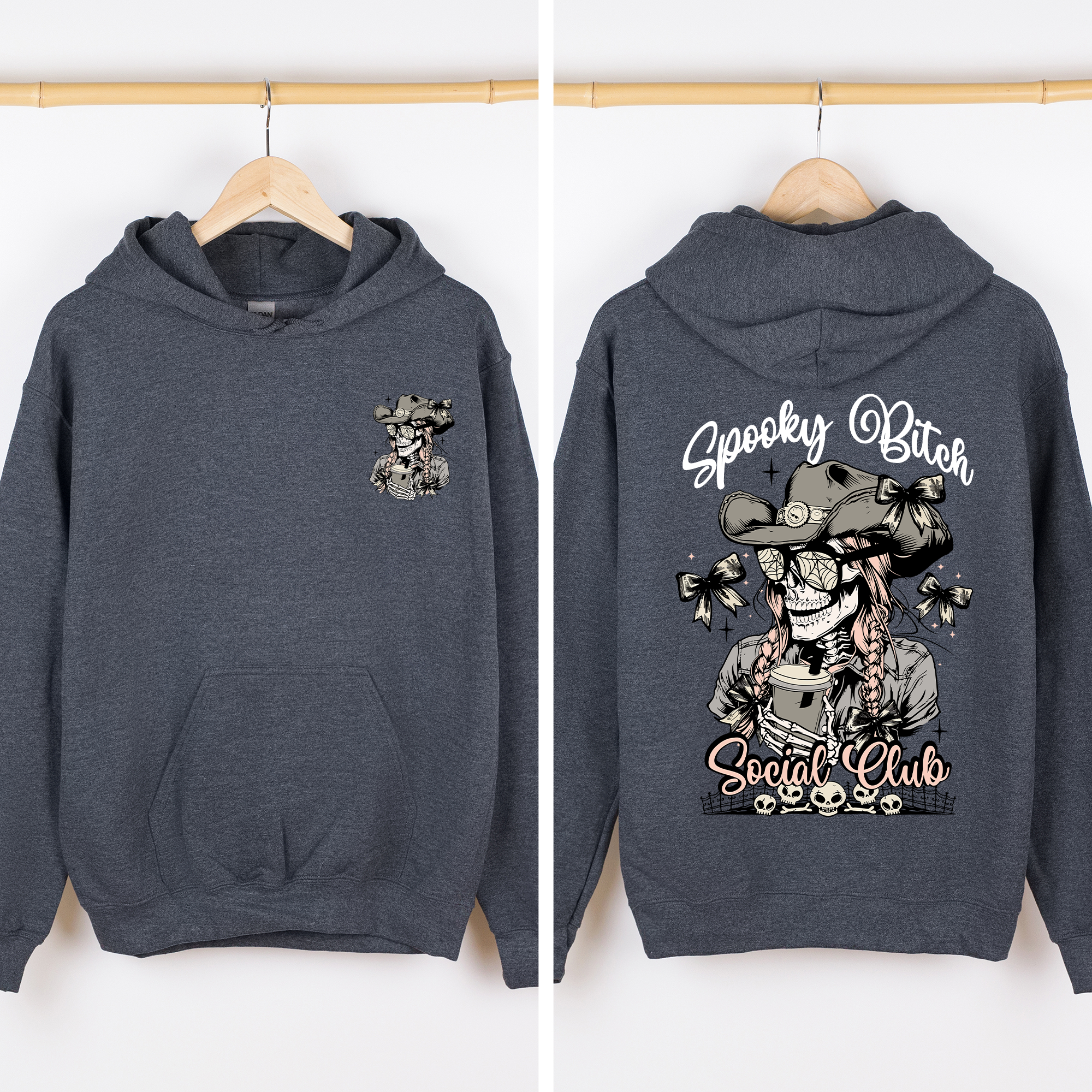Spooky Bitch Social Club Skeleton Coquette Halloween Retro Goth Vintage Noir Graphic Hoodie