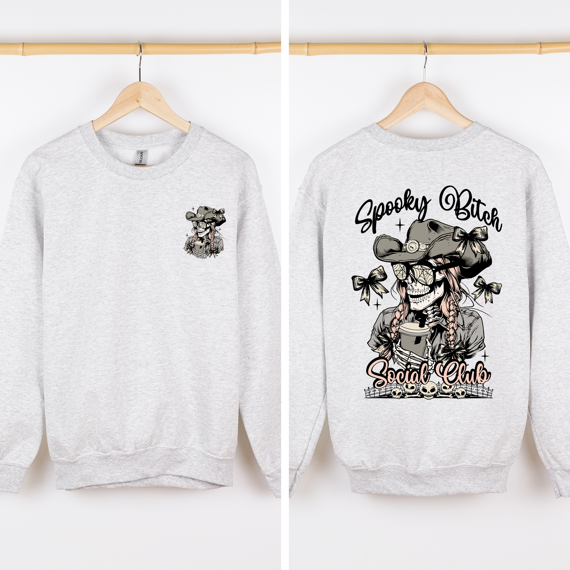 Spooky Bitch Social Club Skeleton Coquette Halloween Nightmare Graphic Sweatshirt