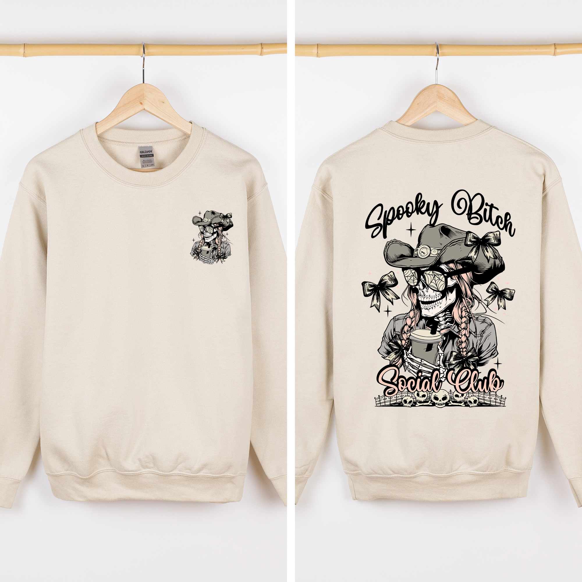 Spooky Bitch Social Club Skeleton Coquette Halloween Nightmare Graphic Sweatshirt