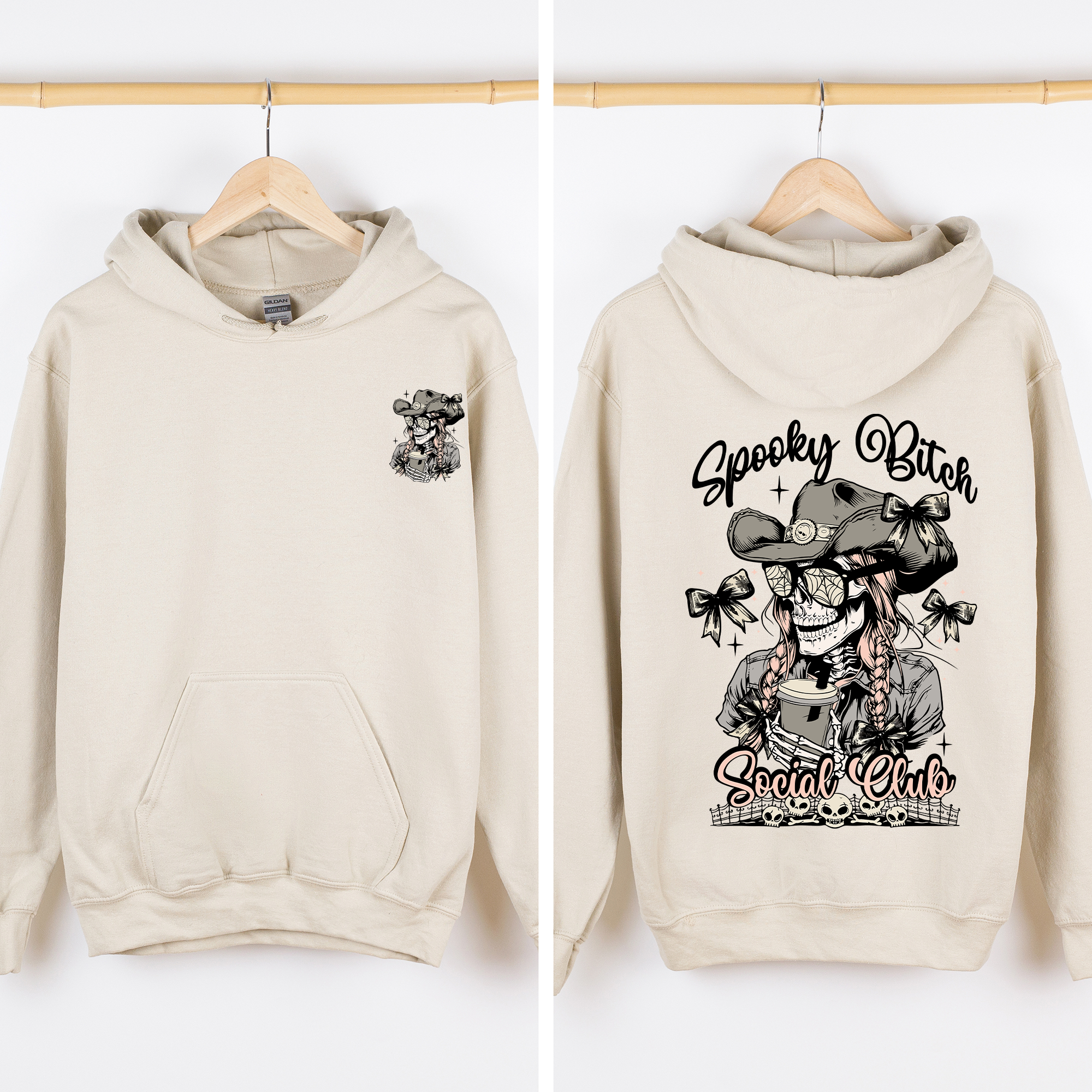 Spooky Bitch Social Club Skeleton Coquette Halloween Retro Goth Vintage Noir Graphic Hoodie
