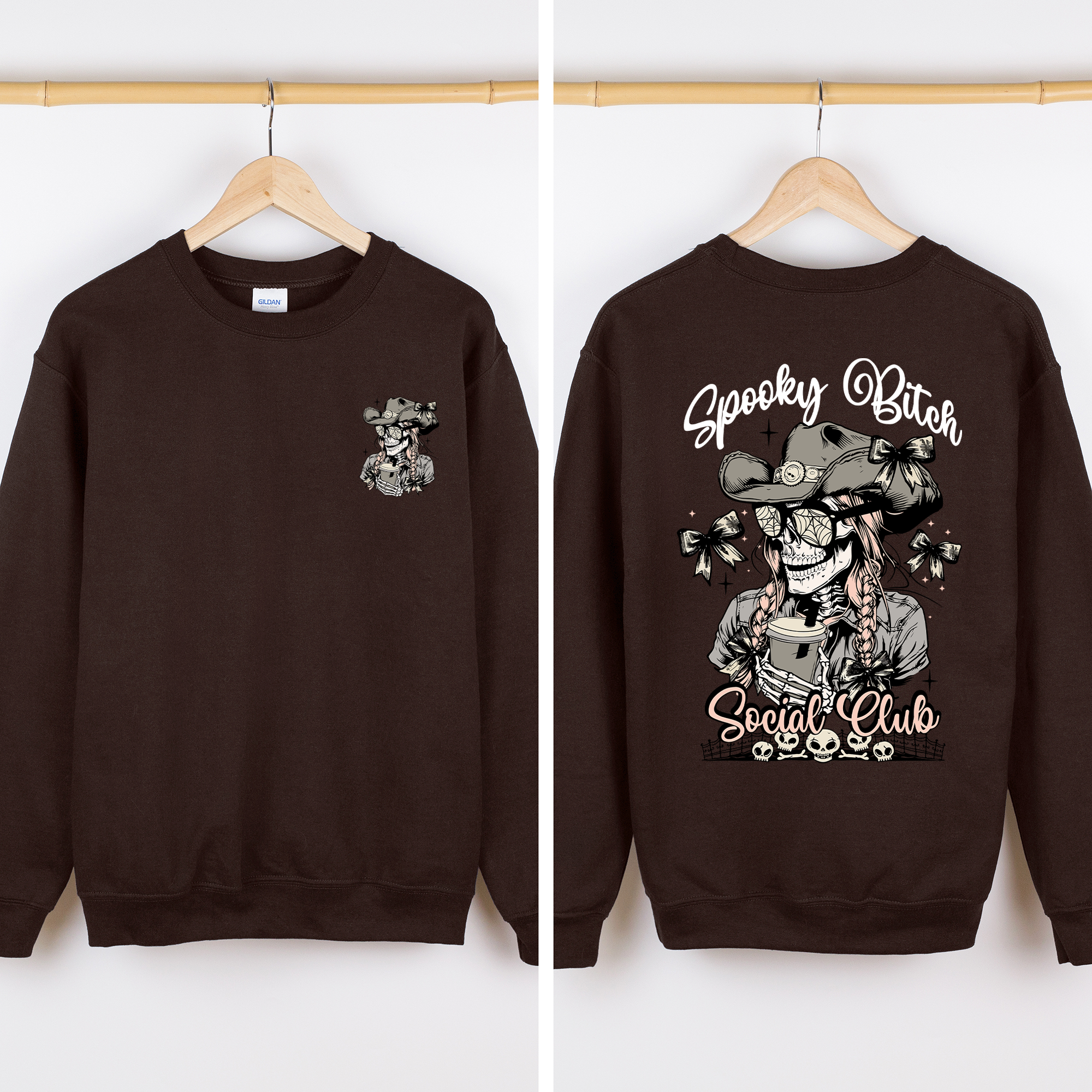 Spooky Bitch Social Club Skeleton Coquette Halloween Nightmare Graphic Sweatshirt