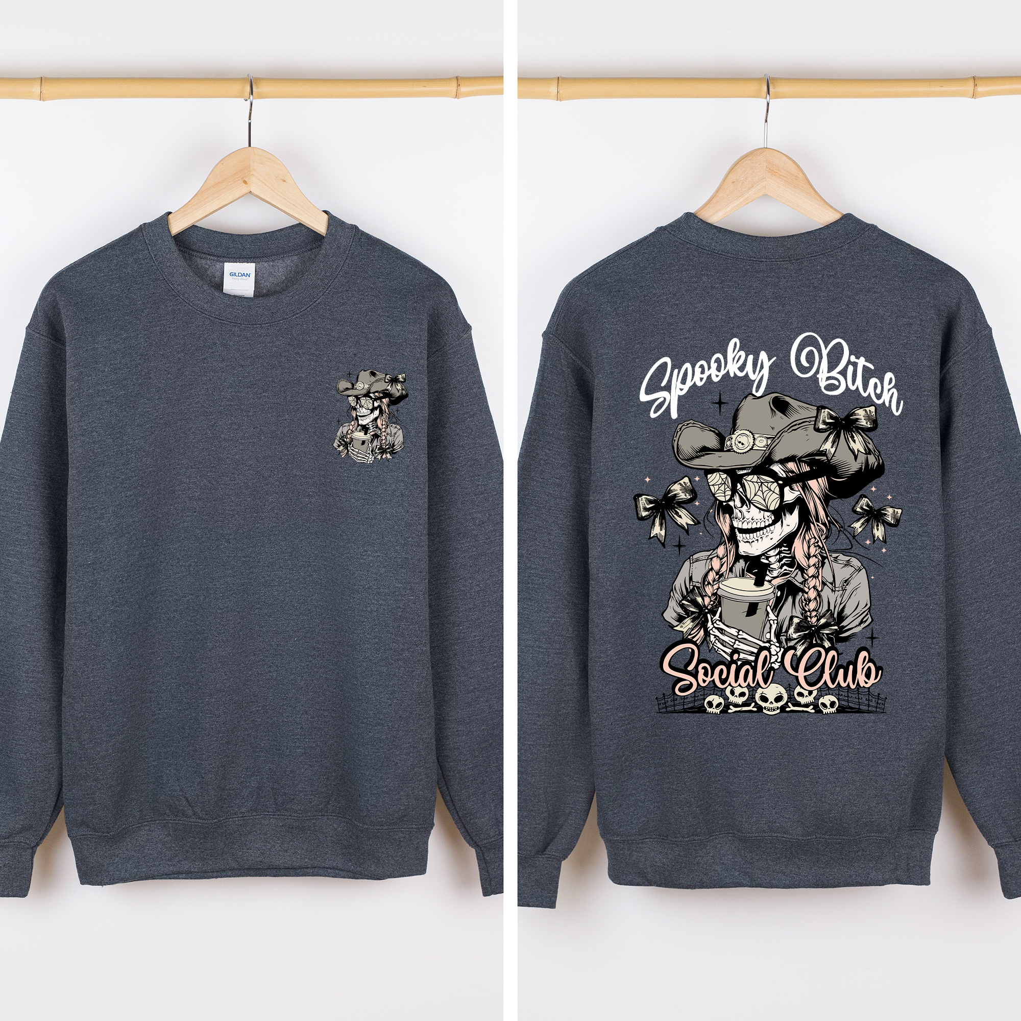 Spooky Bitch Social Club Skeleton Coquette Halloween Nightmare Graphic Sweatshirt