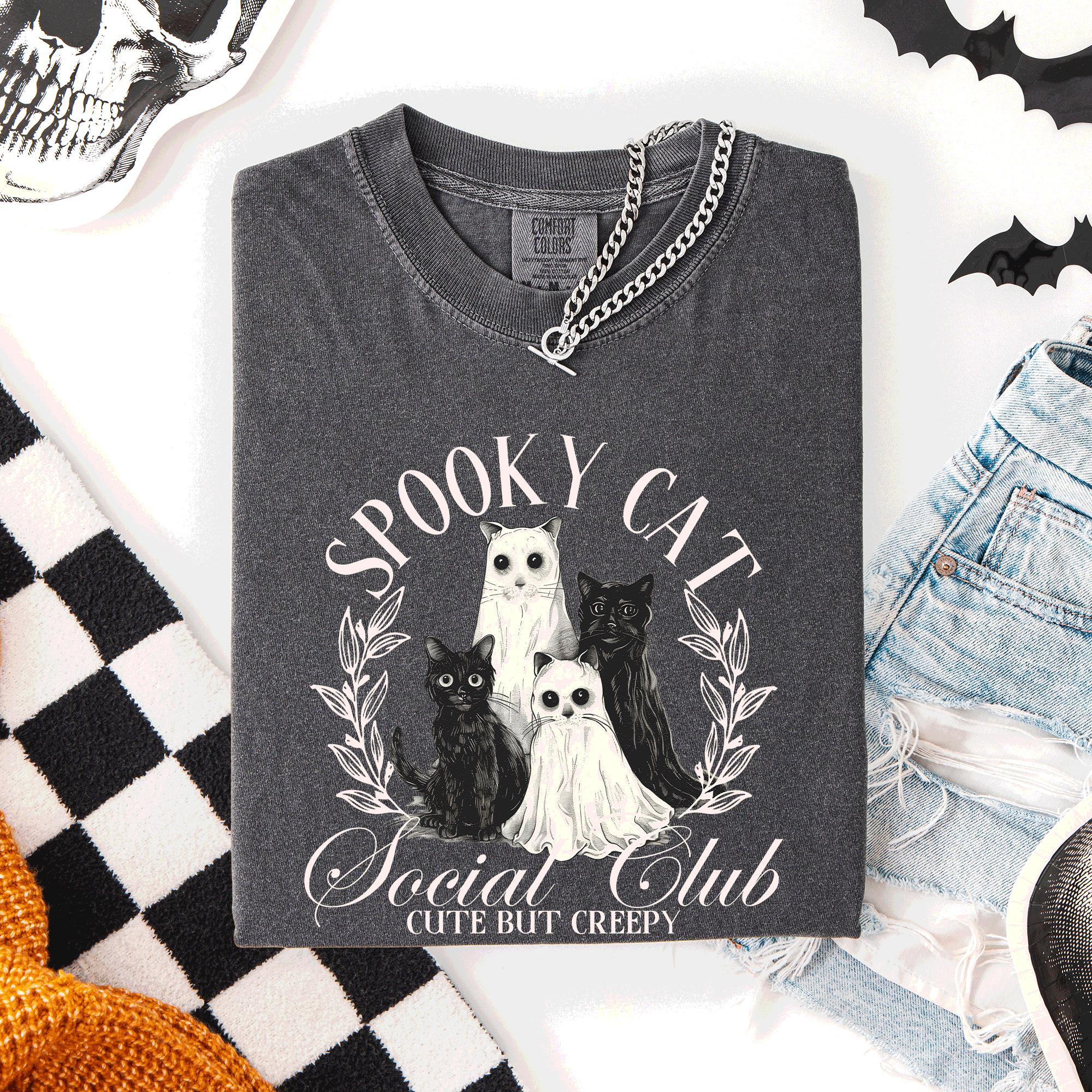 Spooky Cat Social Club Halloween Ghosts Witch Limited Edition Comfort Colors Tee