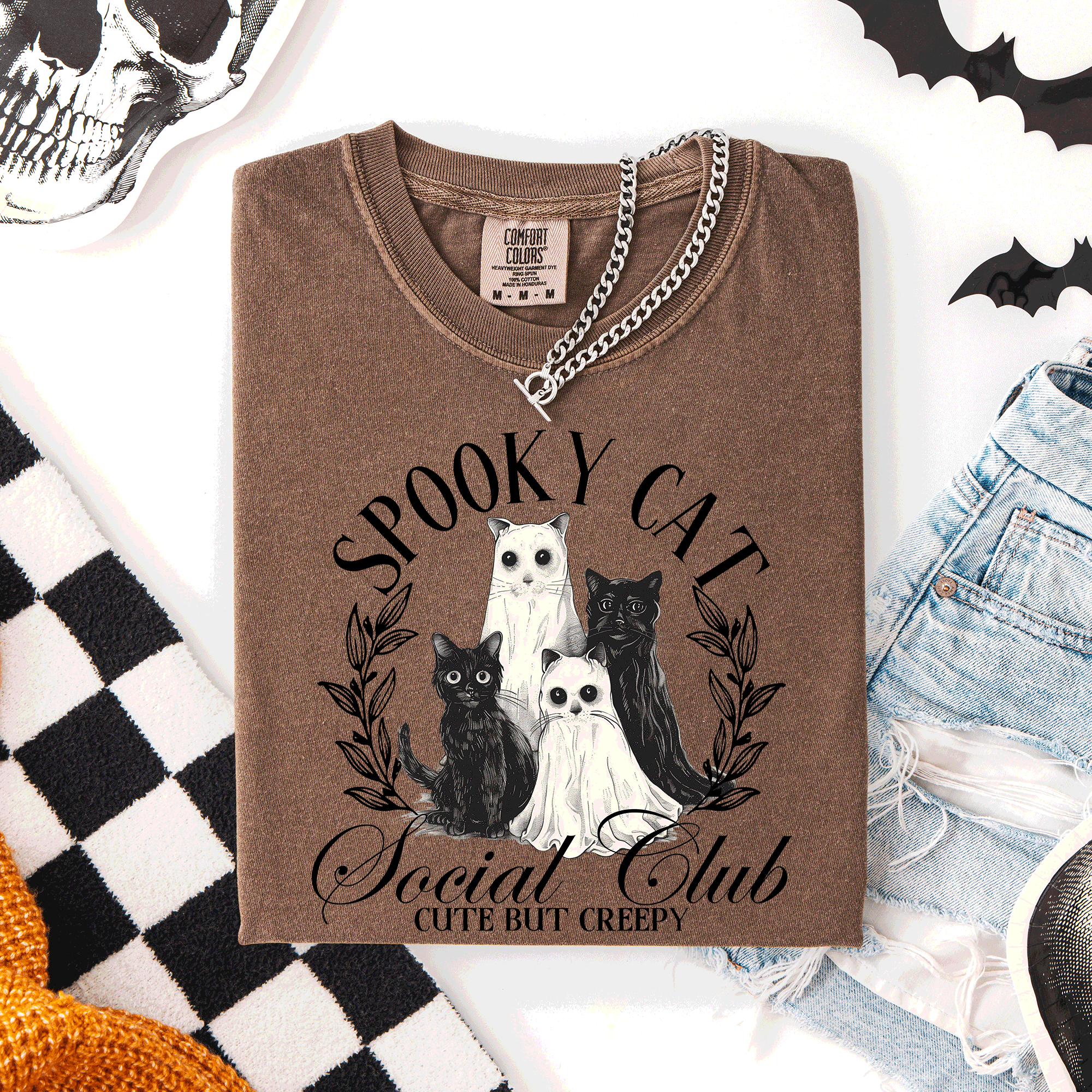 Spooky Cat Social Club Halloween Ghosts Witch Limited Edition Comfort Colors Tee