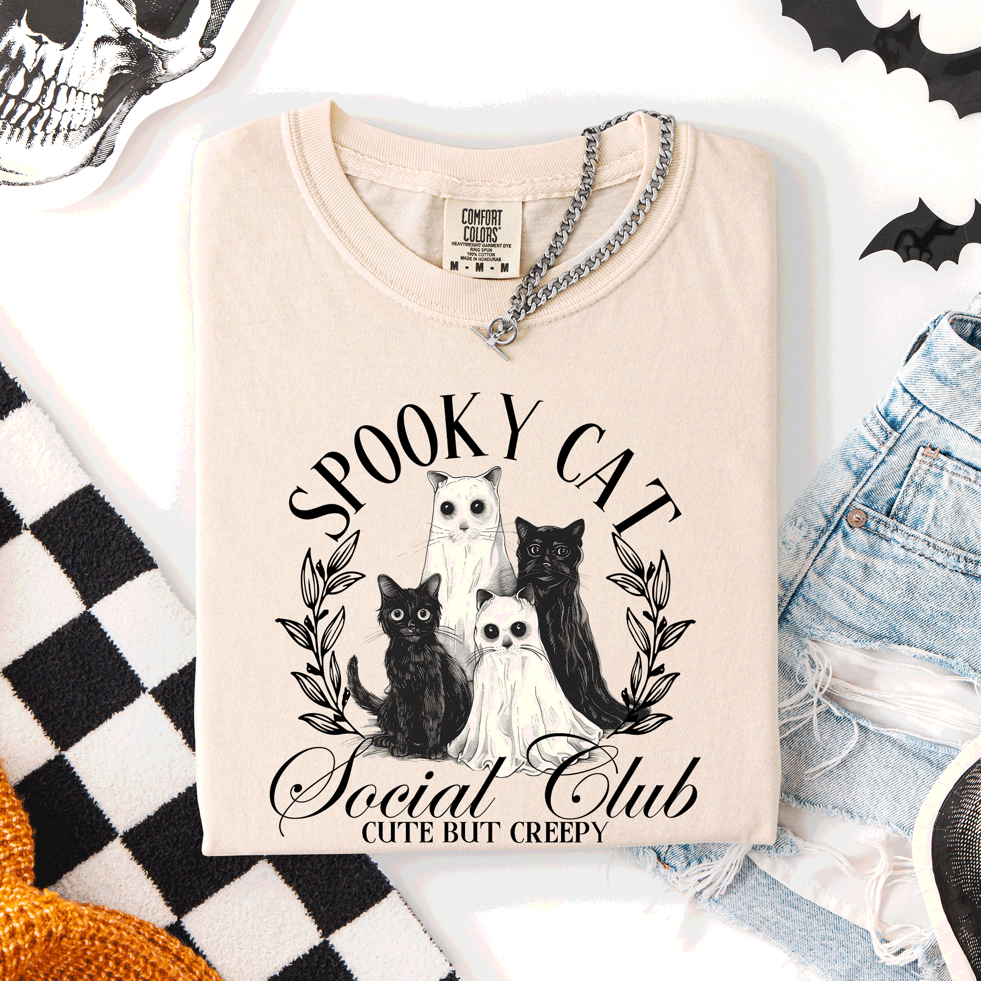 Spooky Cat Social Club Halloween Ghosts Witch Limited Edition Comfort Colors Tee