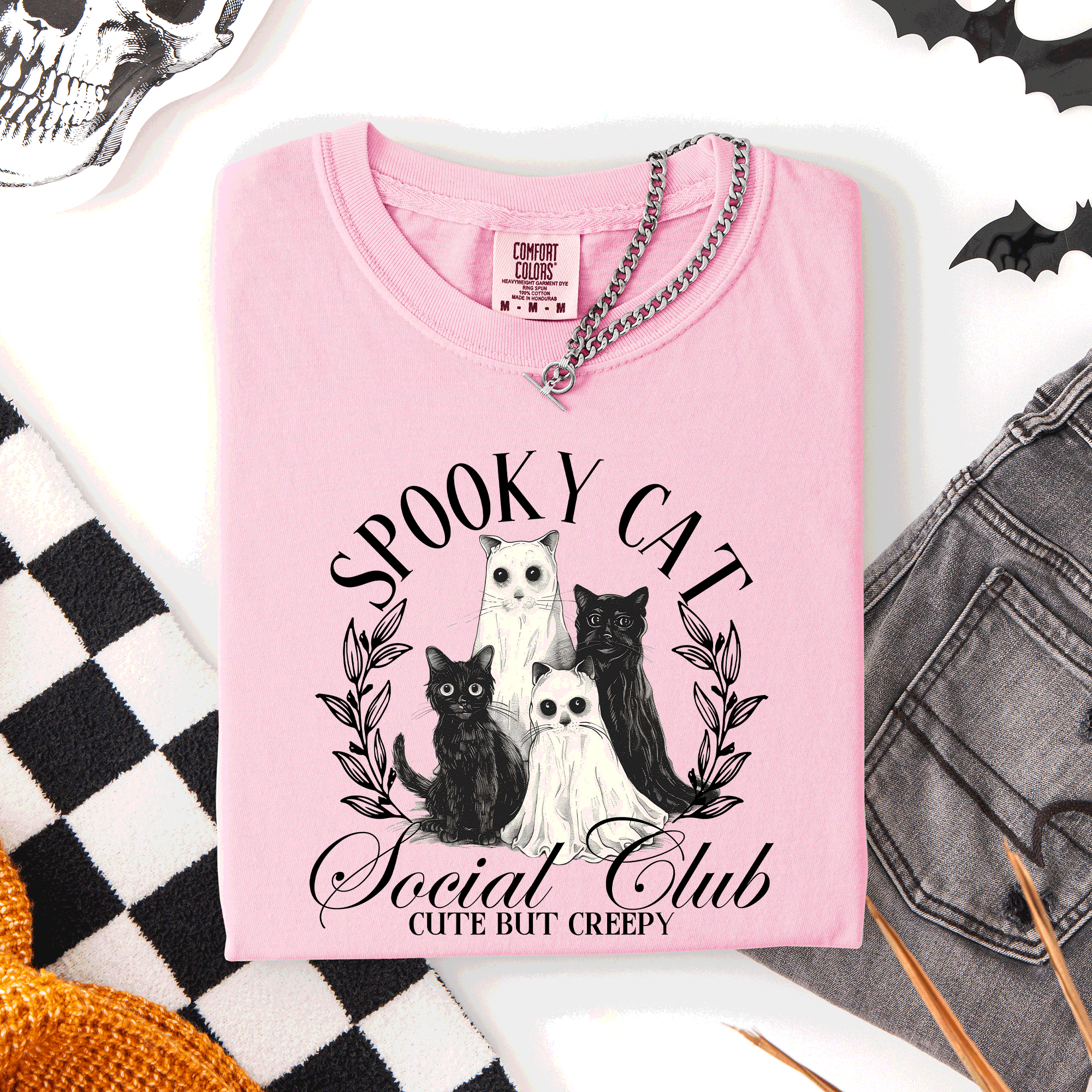Spooky Cat Social Club Halloween Ghosts Witch Limited Edition Comfort Colors Tee