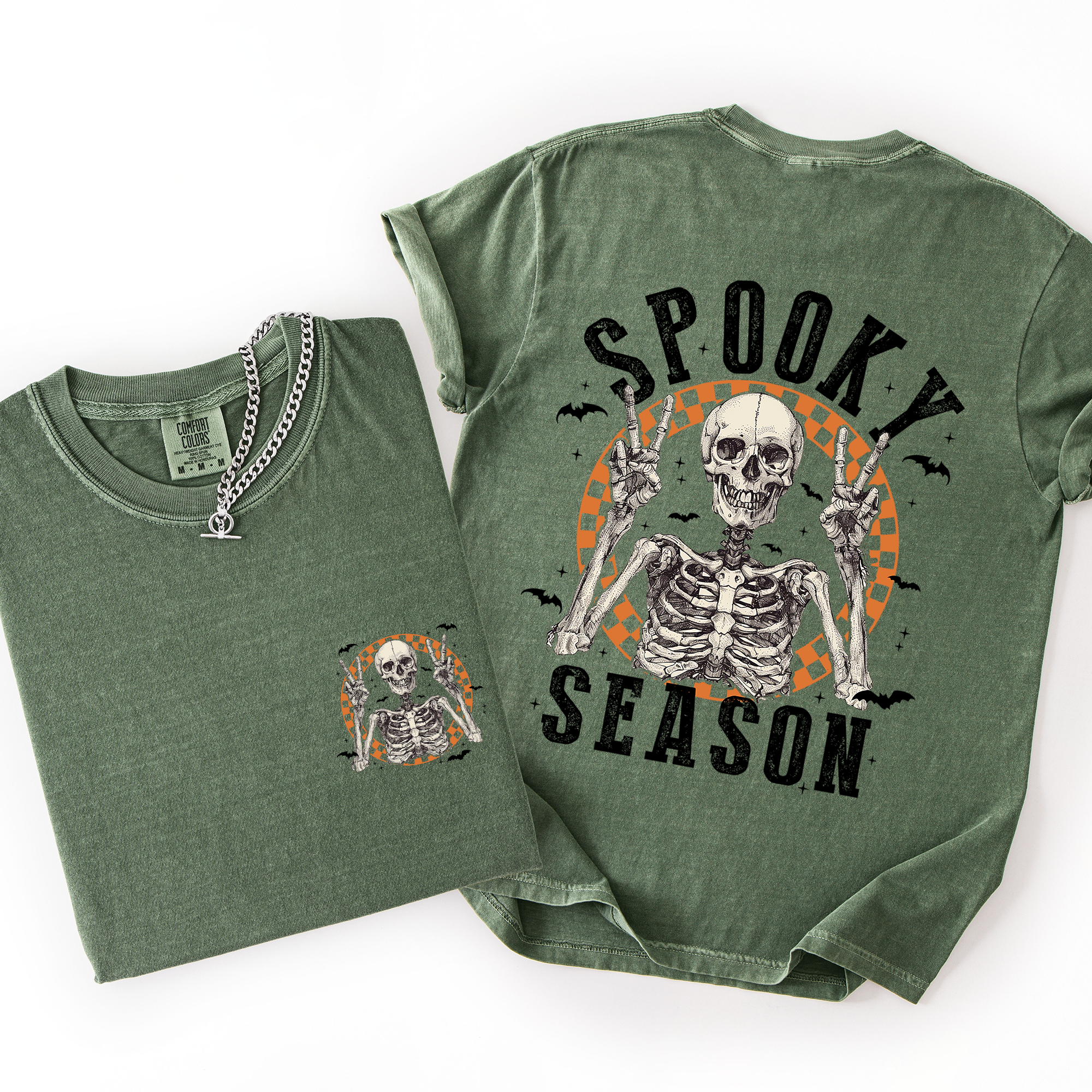 Spooky Season Skeleton Front And Back Halloween Graphic Print Comfort Colors Tee