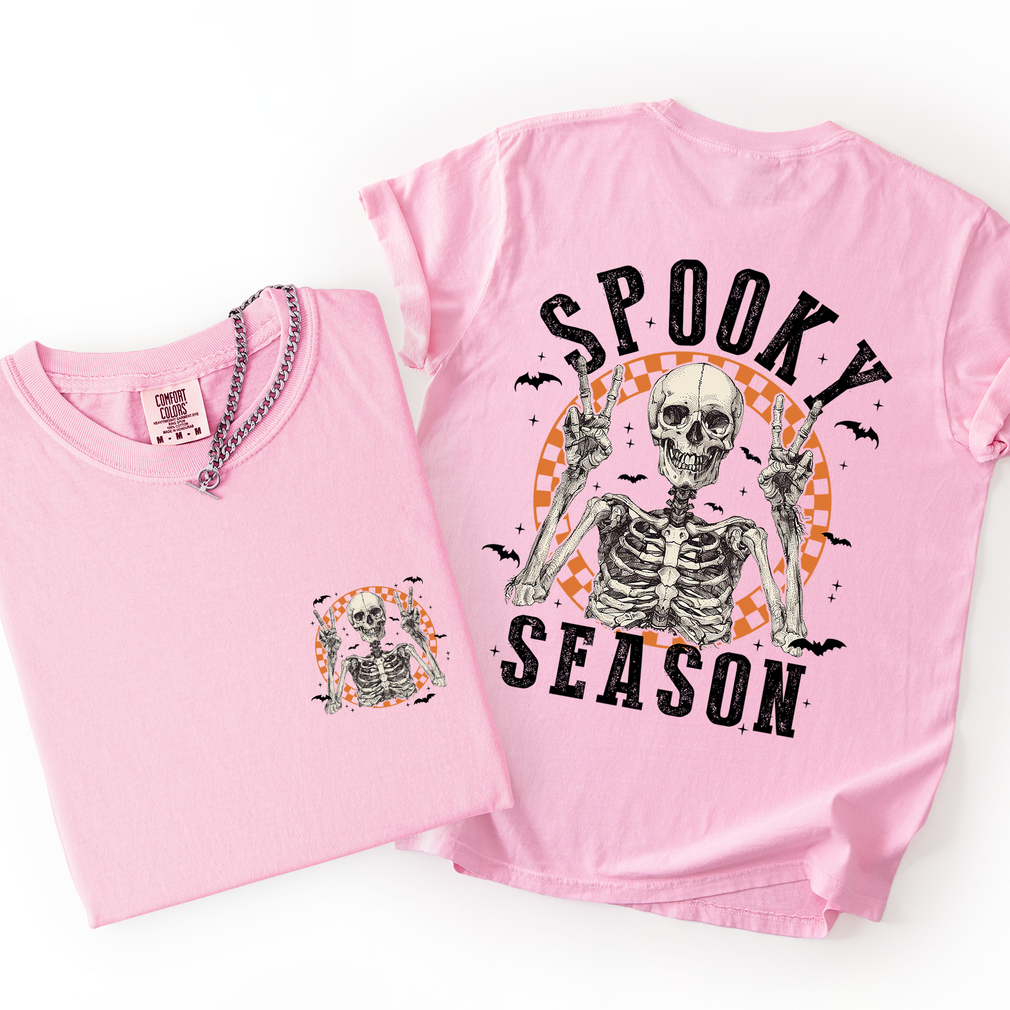 Spooky Season Skeleton Front And Back Halloween Graphic Print Comfort Colors Tee