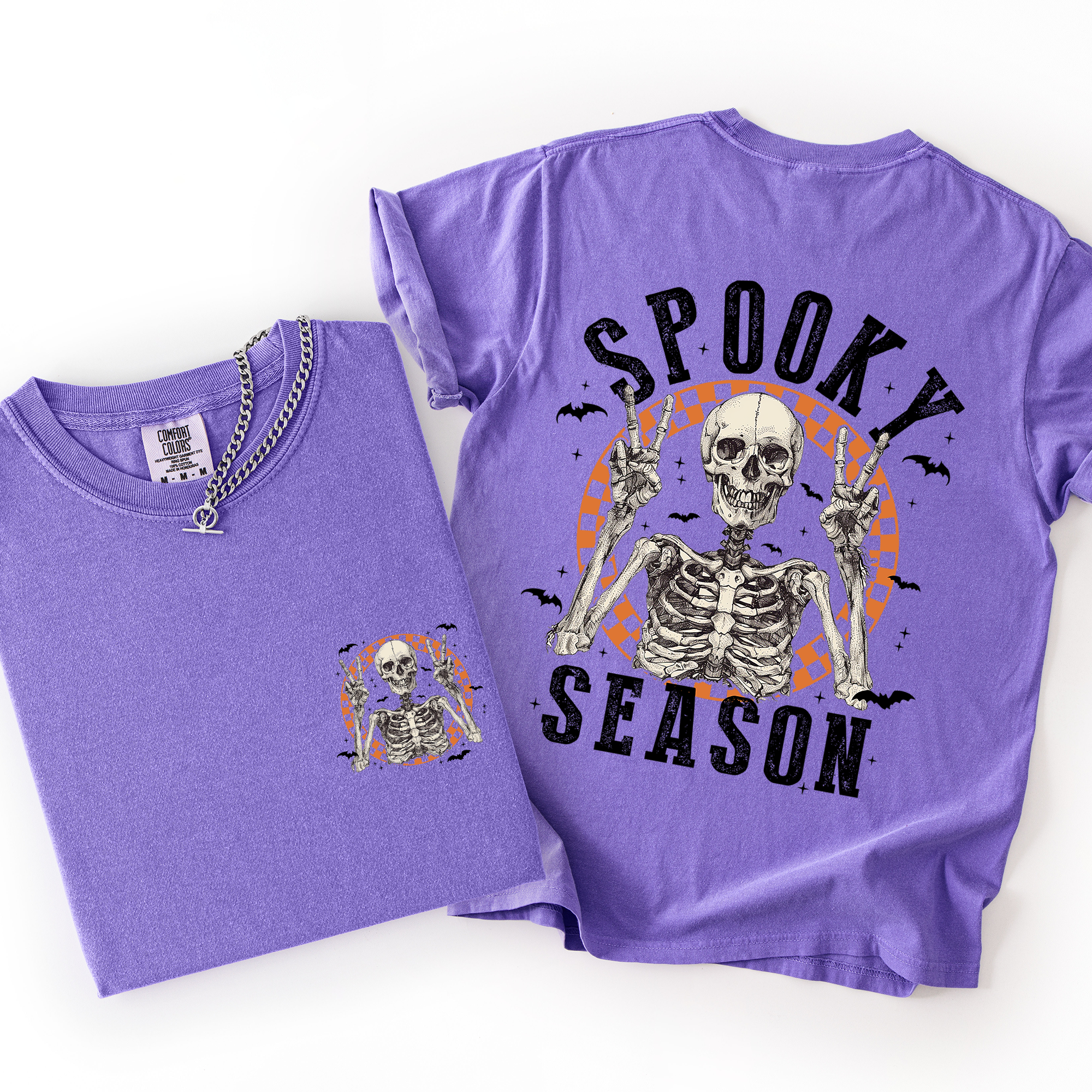 Spooky Season Skeleton Front And Back Halloween Graphic Print Comfort Colors Tee
