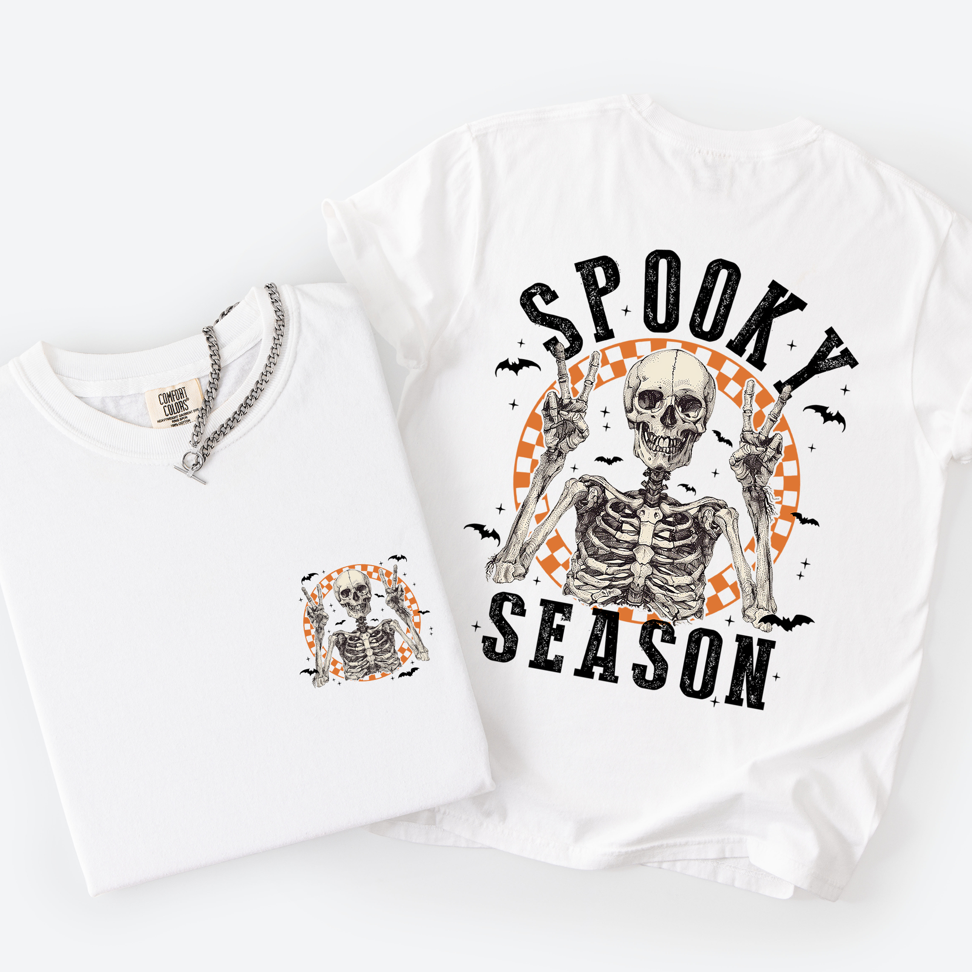Spooky Season Skeleton Front And Back Halloween Graphic Print Comfort Colors Tee