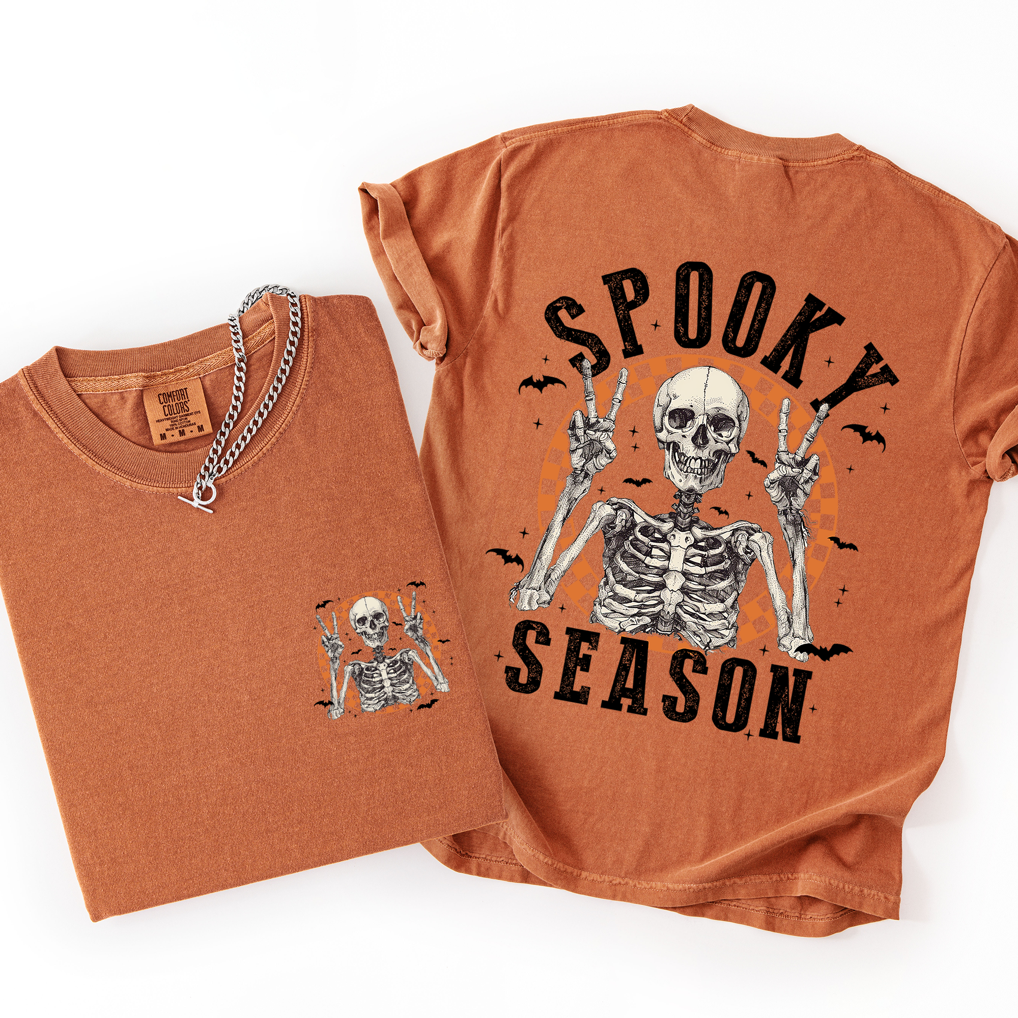 Spooky Season Skeleton Front And Back Halloween Graphic Print Comfort Colors Tee