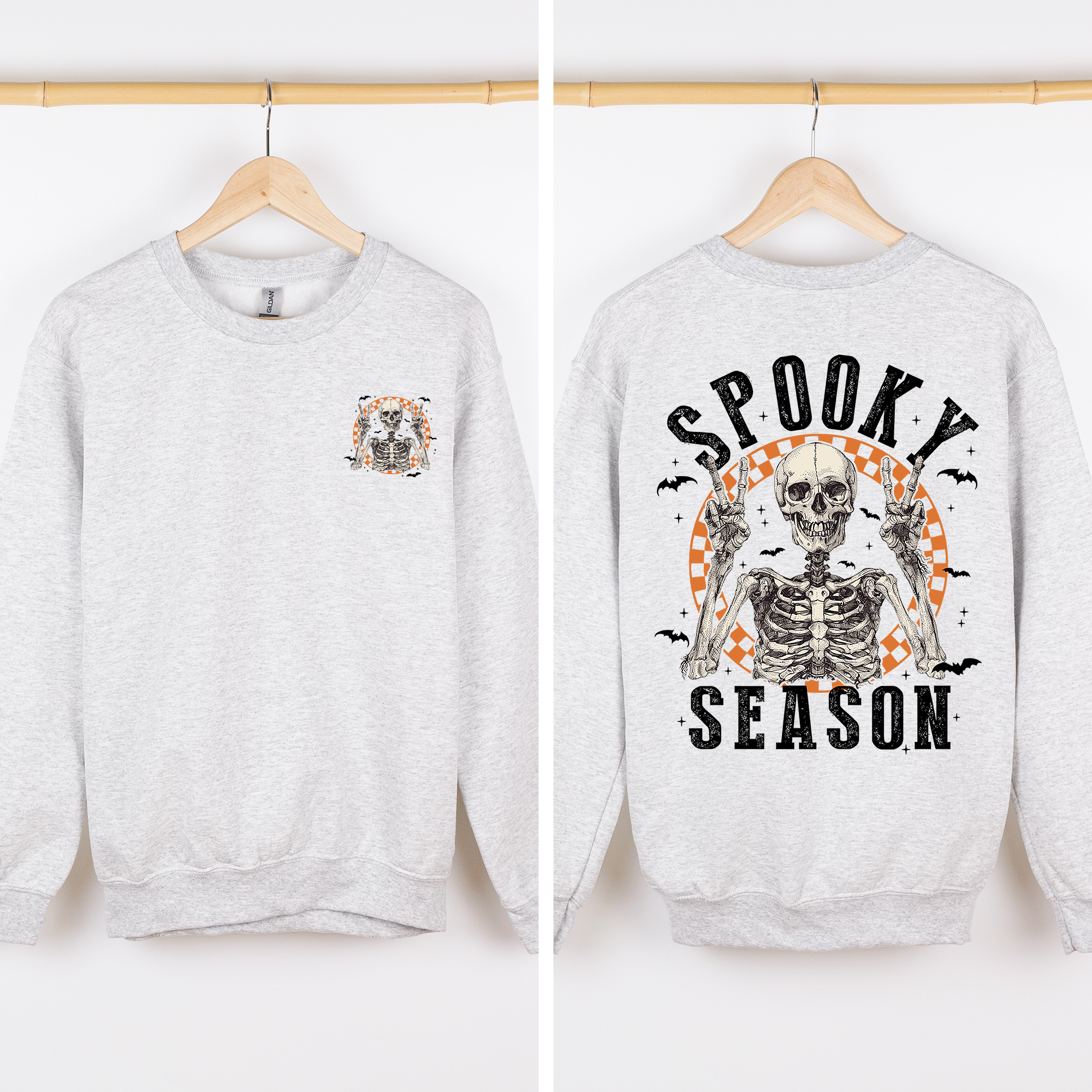 Spooky Season Front And Back Skeleton Halloween Graphic Design For Autumn Nights Sweatshirt