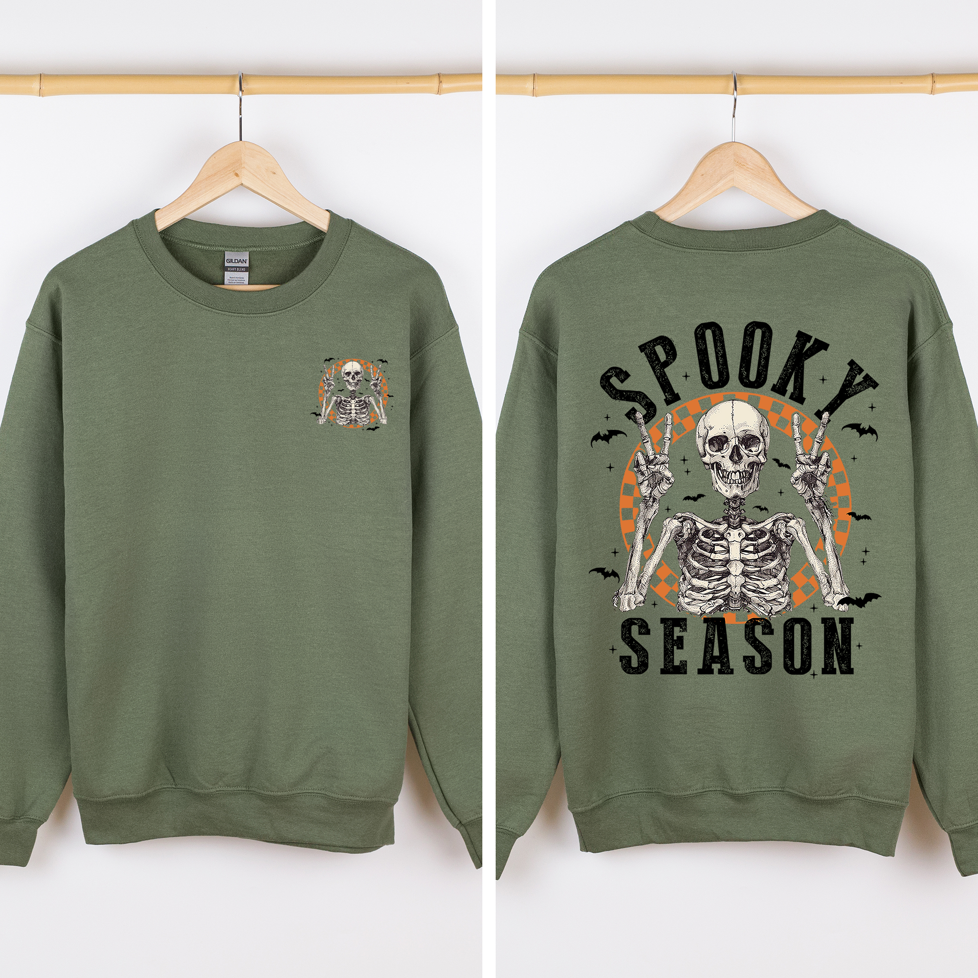 Spooky Season Front And Back Skeleton Halloween Graphic Design For Autumn Nights Sweatshirt