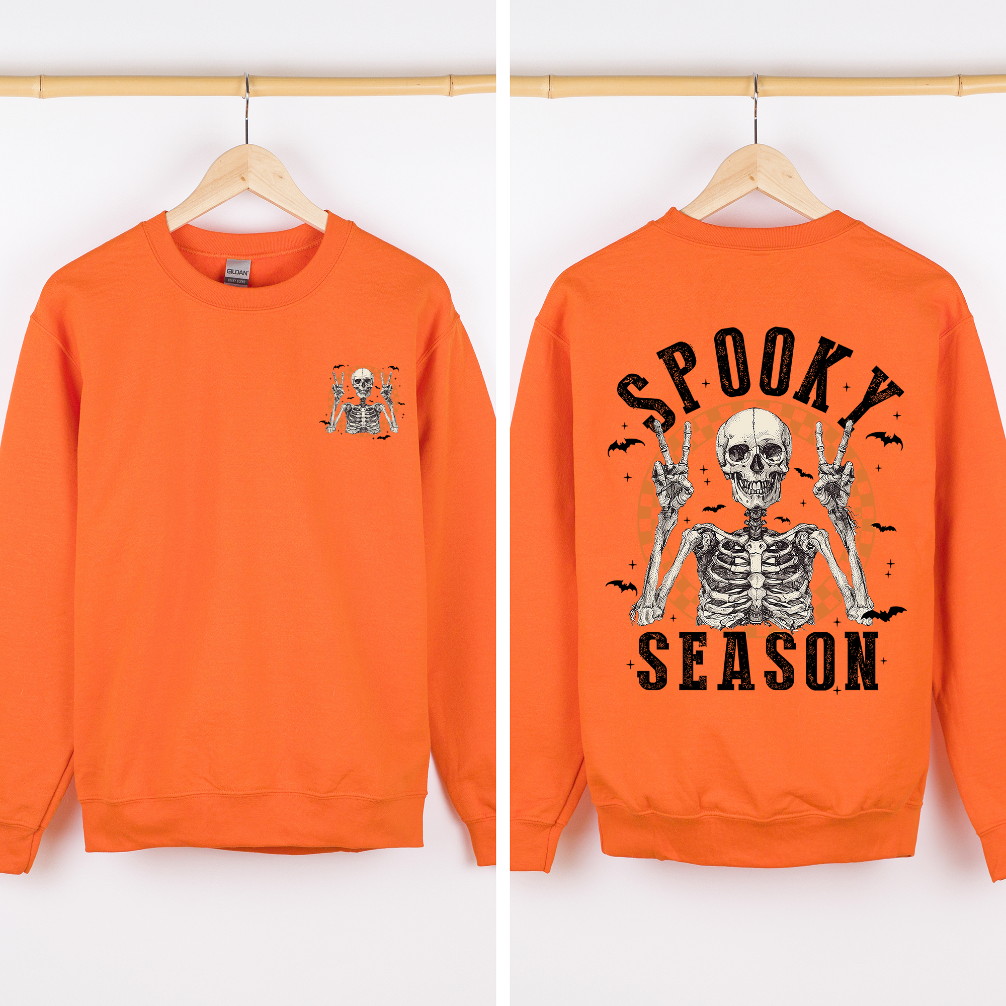 Spooky Season Front And Back Skeleton Halloween Graphic Design For Autumn Nights Sweatshirt