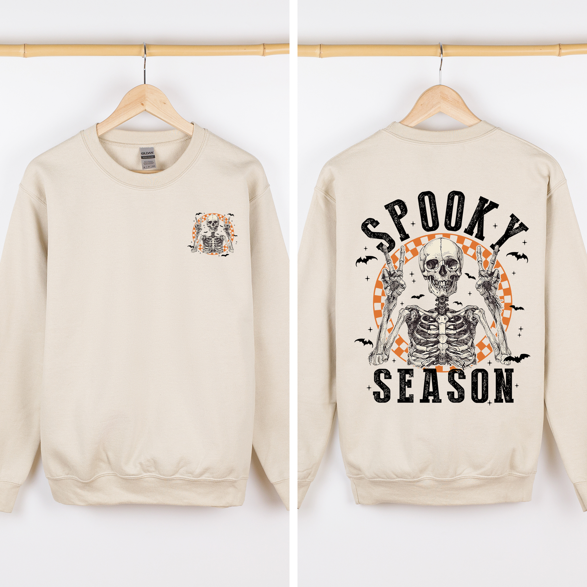 Spooky Season Front And Back Skeleton Halloween Graphic Design For Autumn Nights Sweatshirt