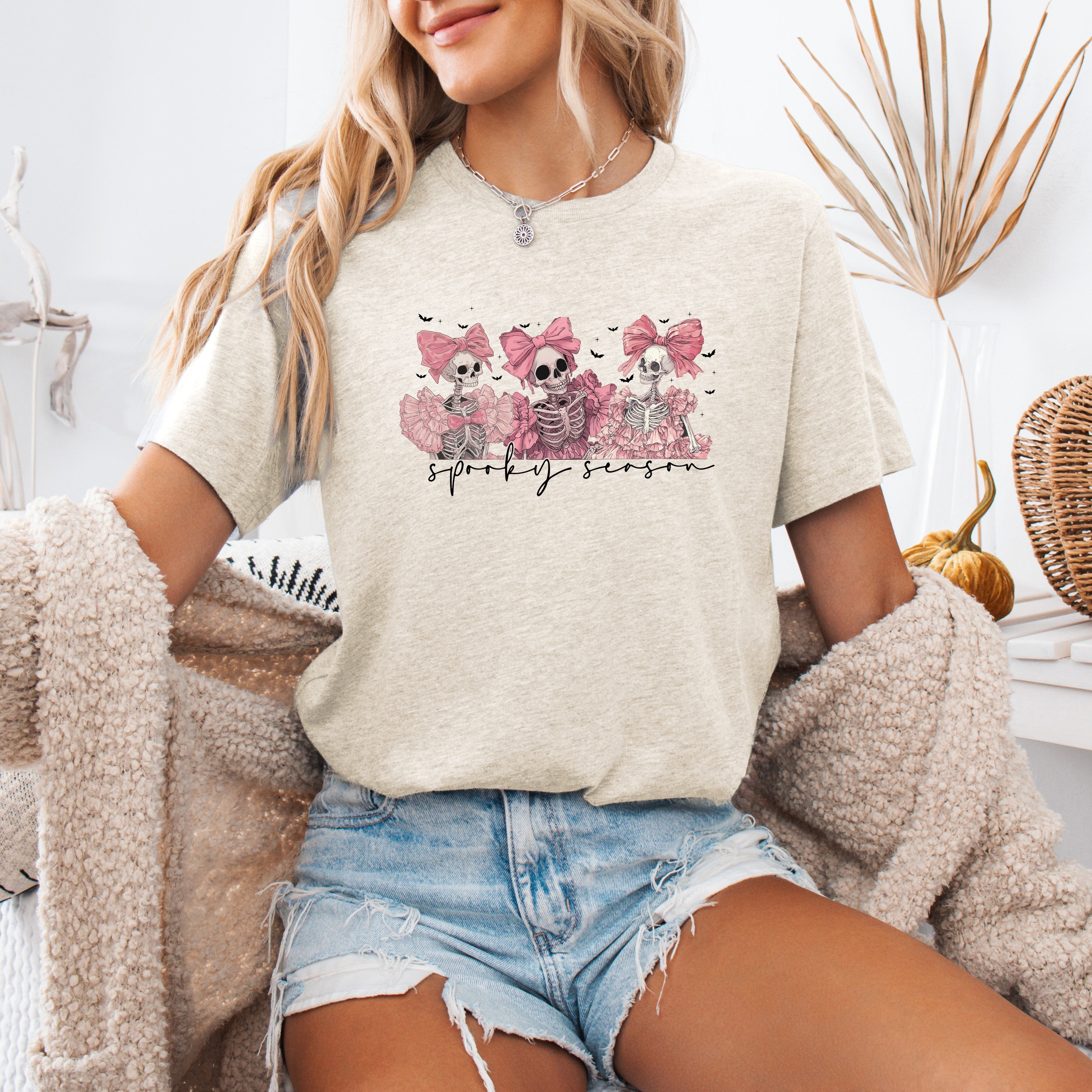 Spooky Season Skeletons Cute Coquette Ribbon Bows Halloween Limited Edition Graphic Tee