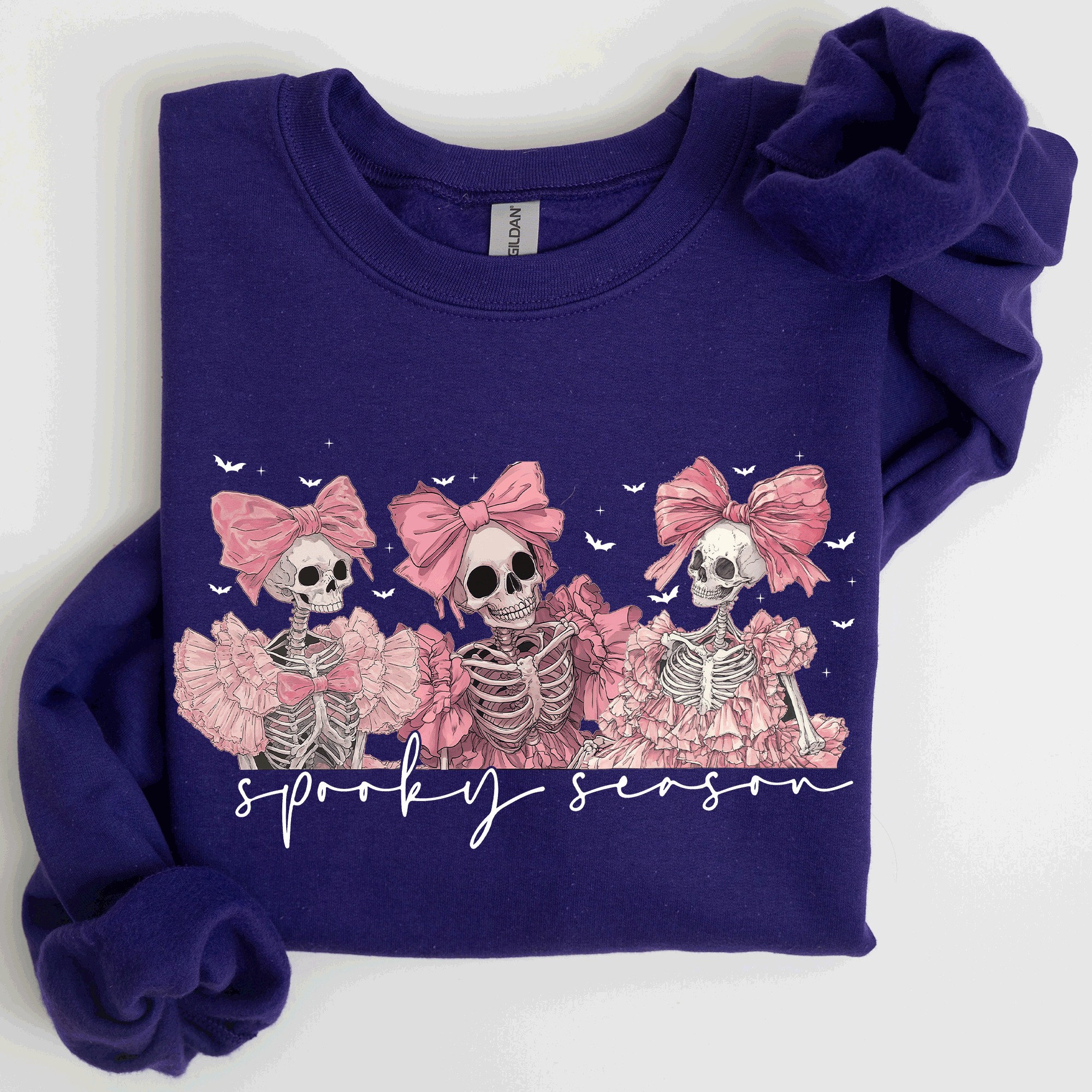 Spooky Season Pink Skeletons Coquette Ribbon Bows Halloween Gothic Whimsy Sweatshirt